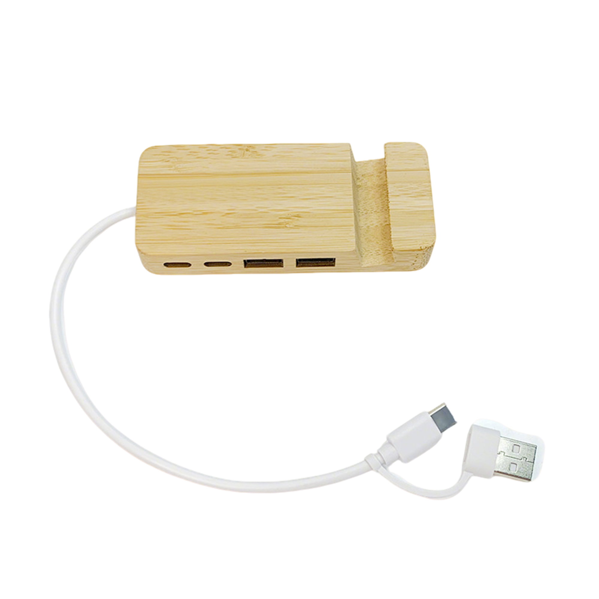 Bamboo Desktop Phone Stand With Multi Port Data Hub 9.9" Length 4