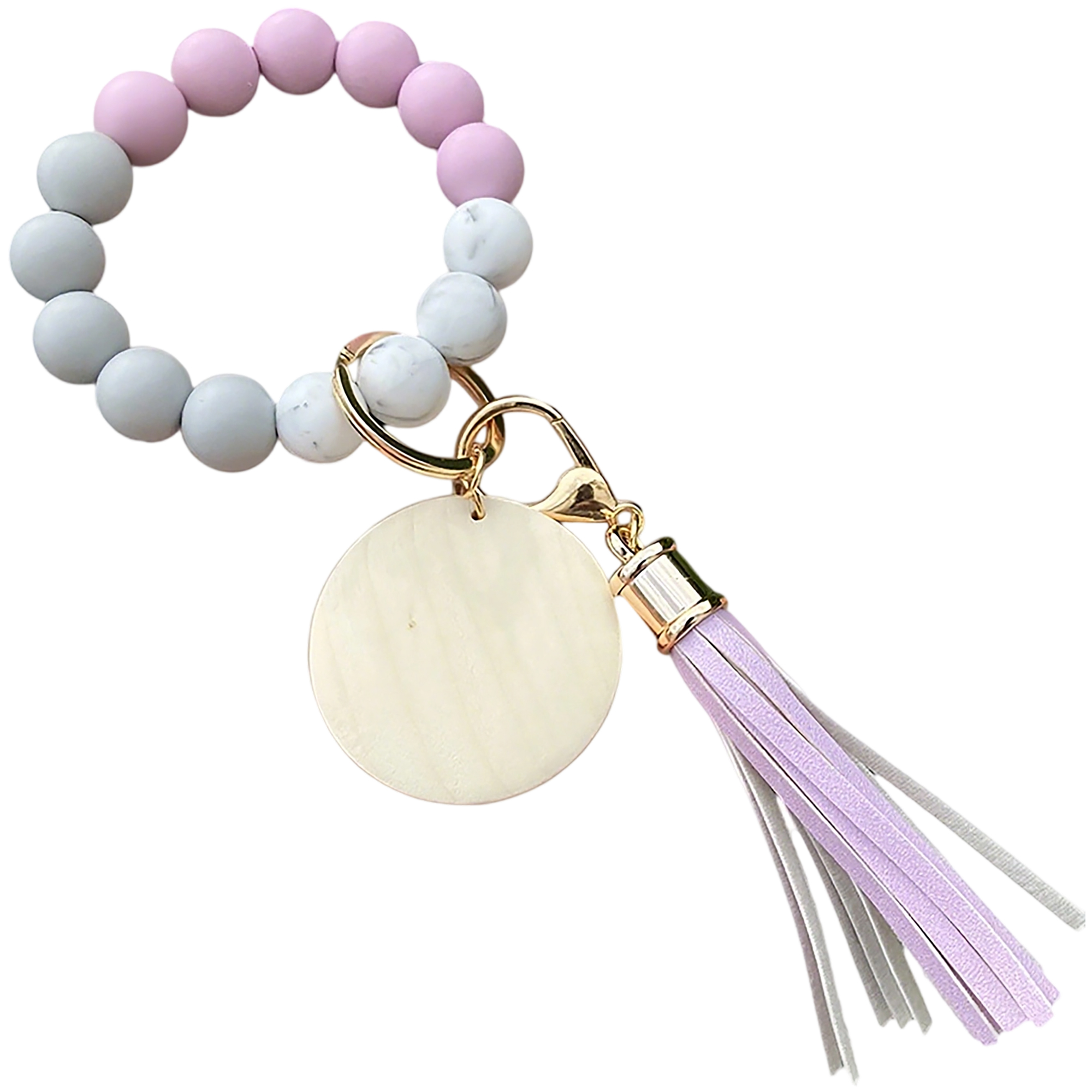 Silicone Bead Wood Bracelet Keychain With Laser Engraving 6