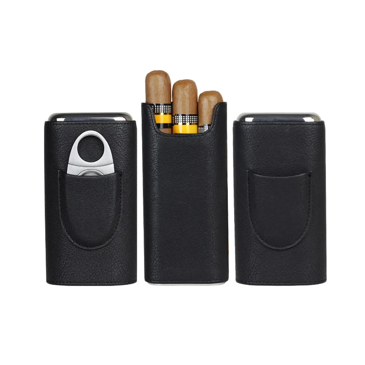 Leather Cigar Travel Box Set Gift W/ Cutter For Men 3