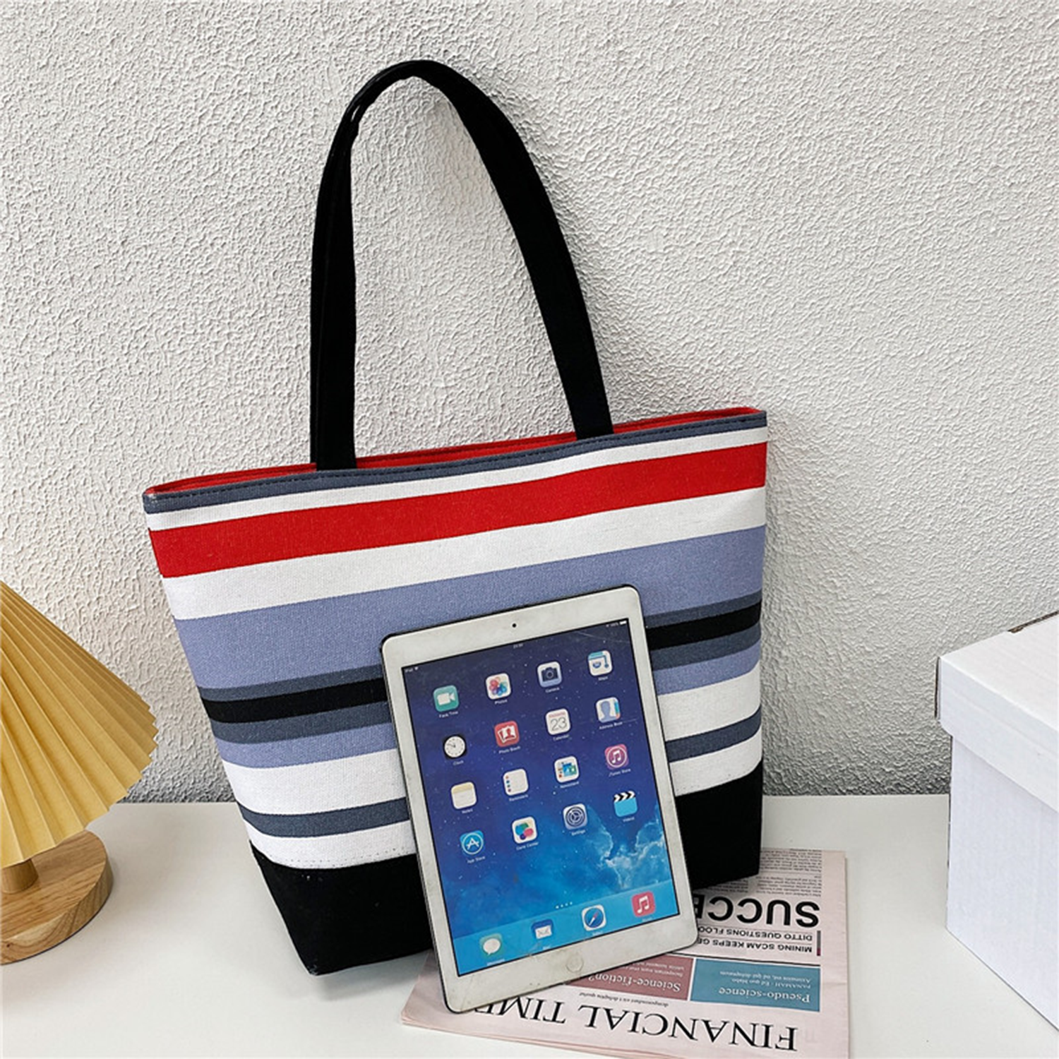 Coloured striped canvas tote bag 3