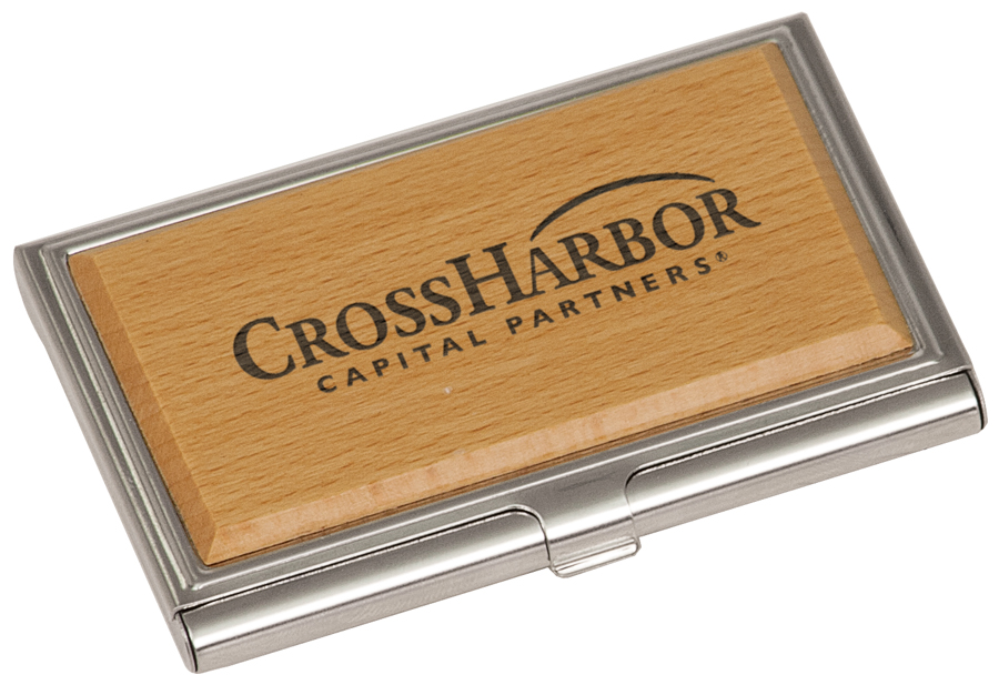 3 3/4" x 2 1/2" Metal/Wood Business Card Holder 3