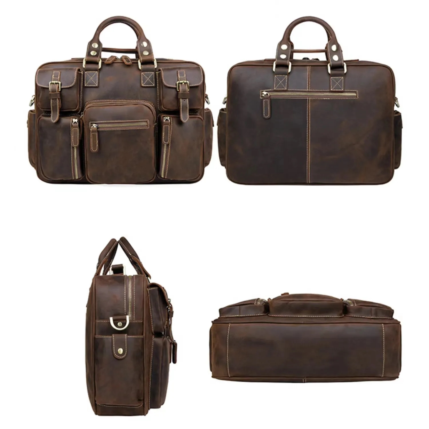 Custom Vintage Genuine Cowhide Briefcase Messenger Bag 5