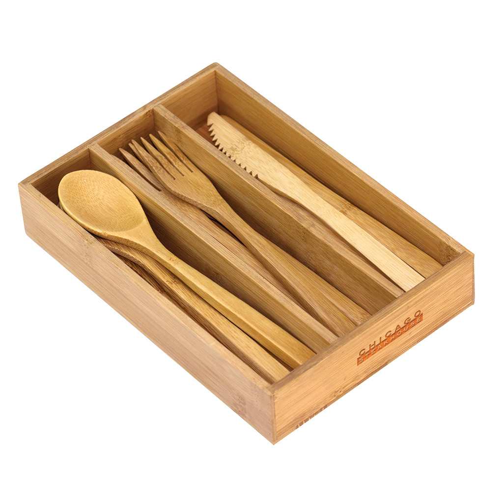 12 Piece Reusable Bamboo Flatware Set in Storage Case 5