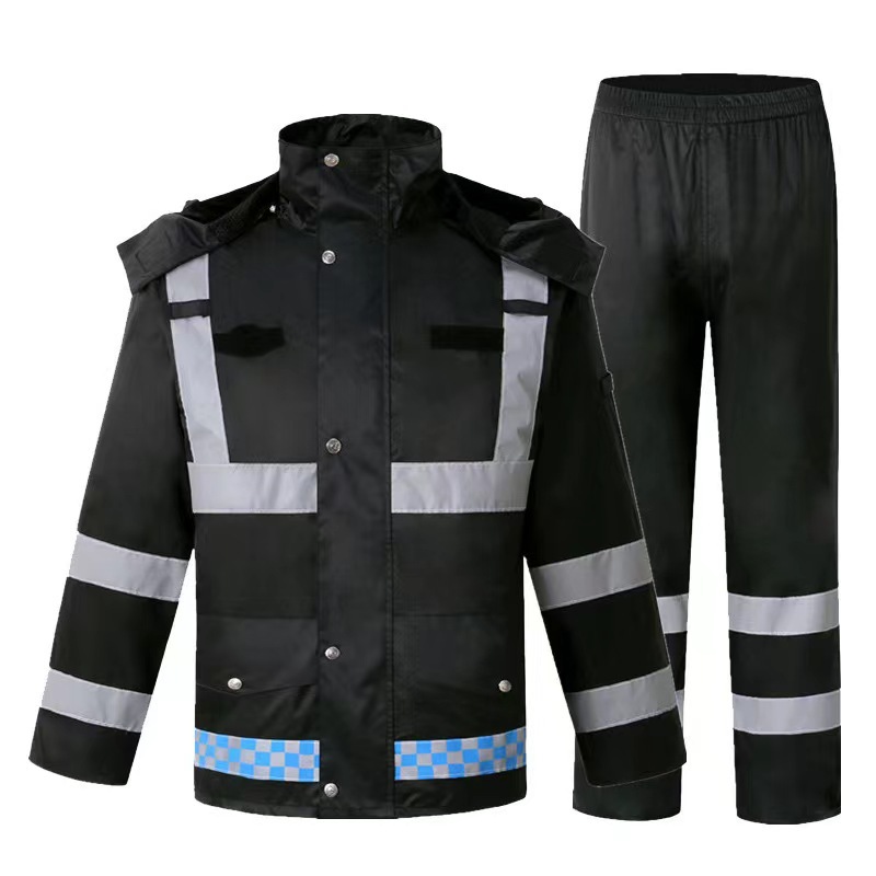 300D Oxford Waterproof Reflective Raincoat Suit 2