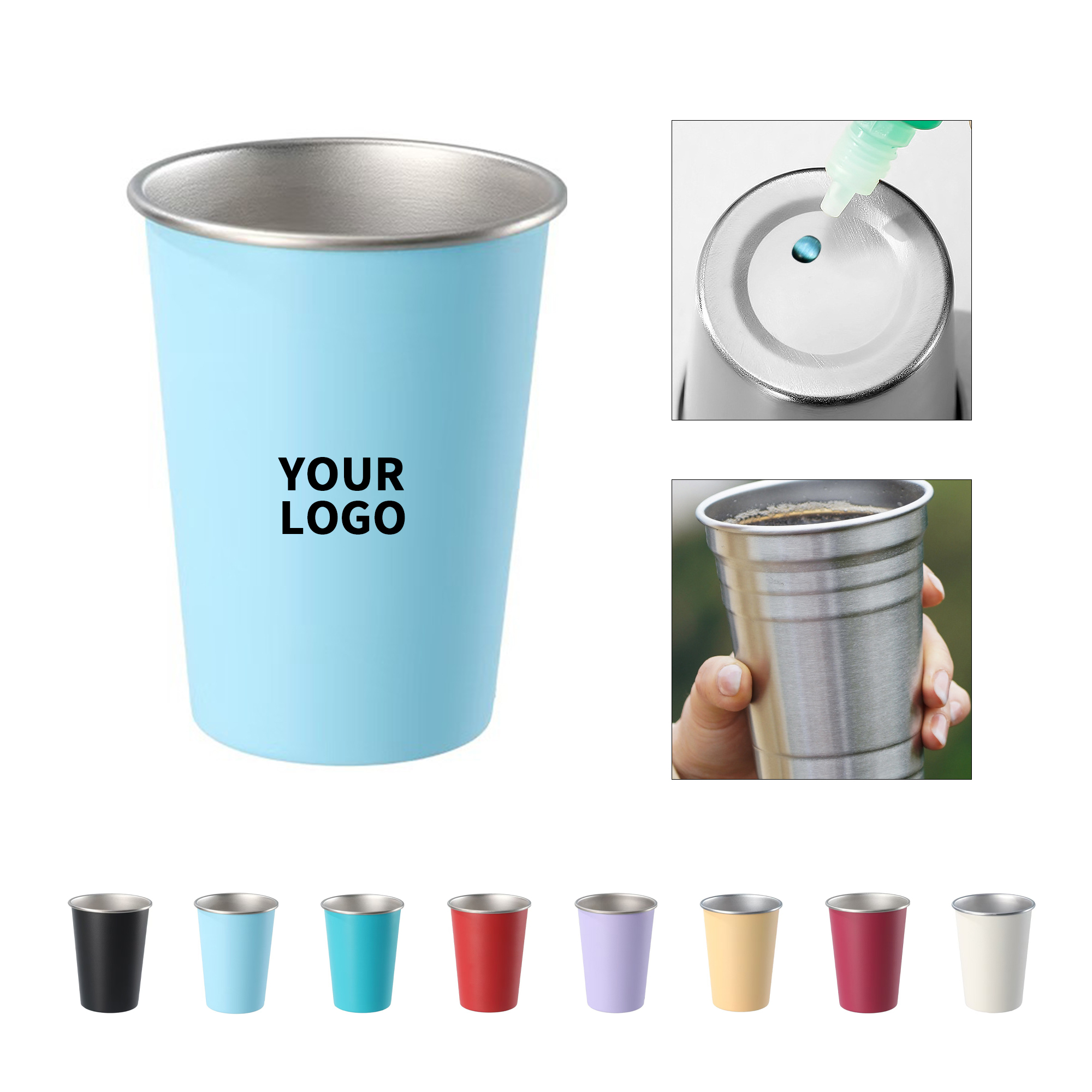 16oz Black Stainless Steel Pint Cup With Laser Imprint 2