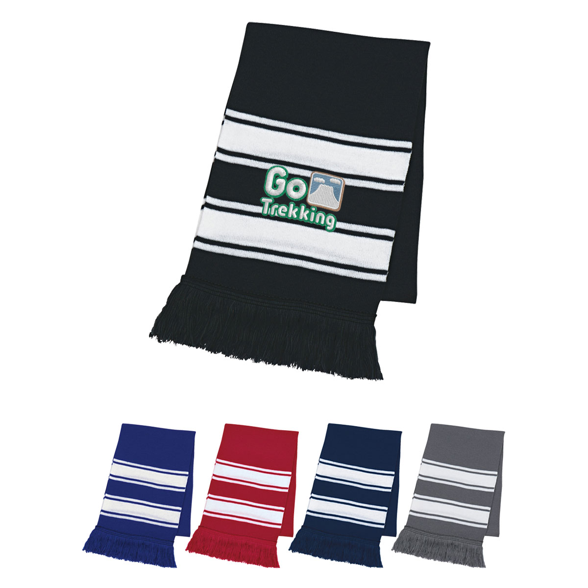 Two-Tone Knit Scarf With Fringe 7