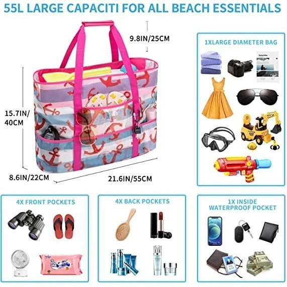 Extra Large Waterproof Canvas Mesh Beach Tote Bag 1