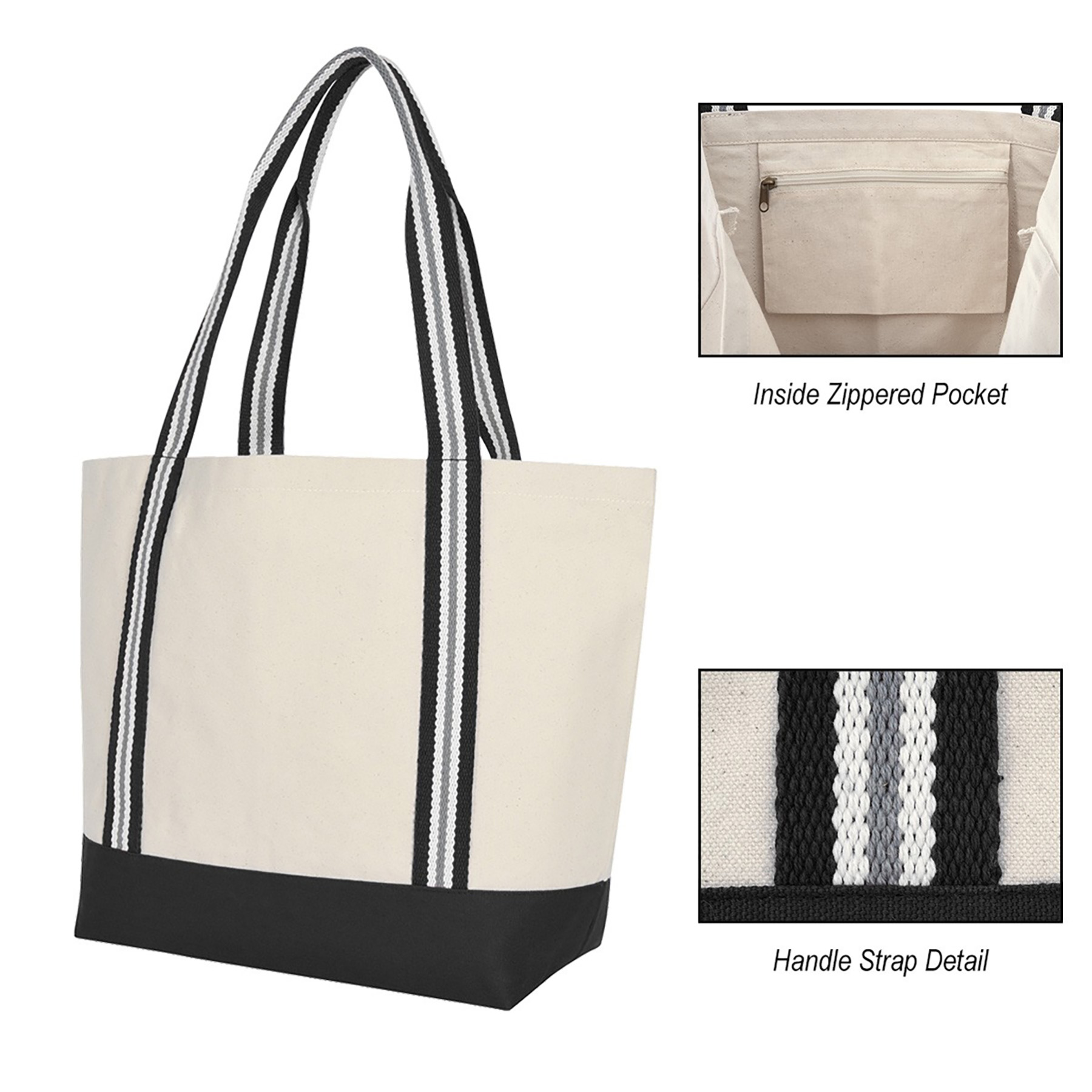 Canvas Tote Bag Inner Zipper Pocket, custom tote bag with logo imprint 3
