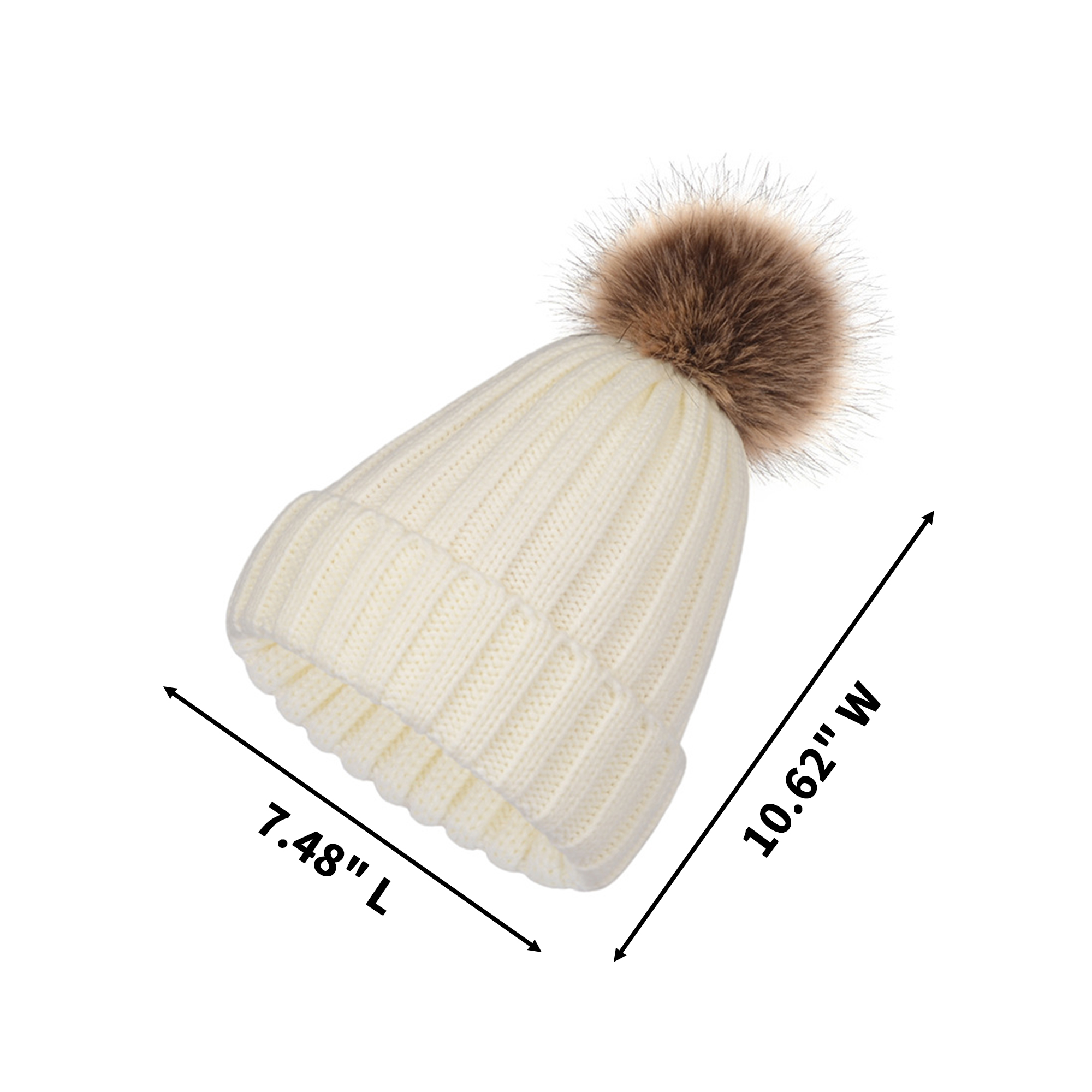 Acrylic Knit Winter Hat With Removable Faux Fur Pom 13