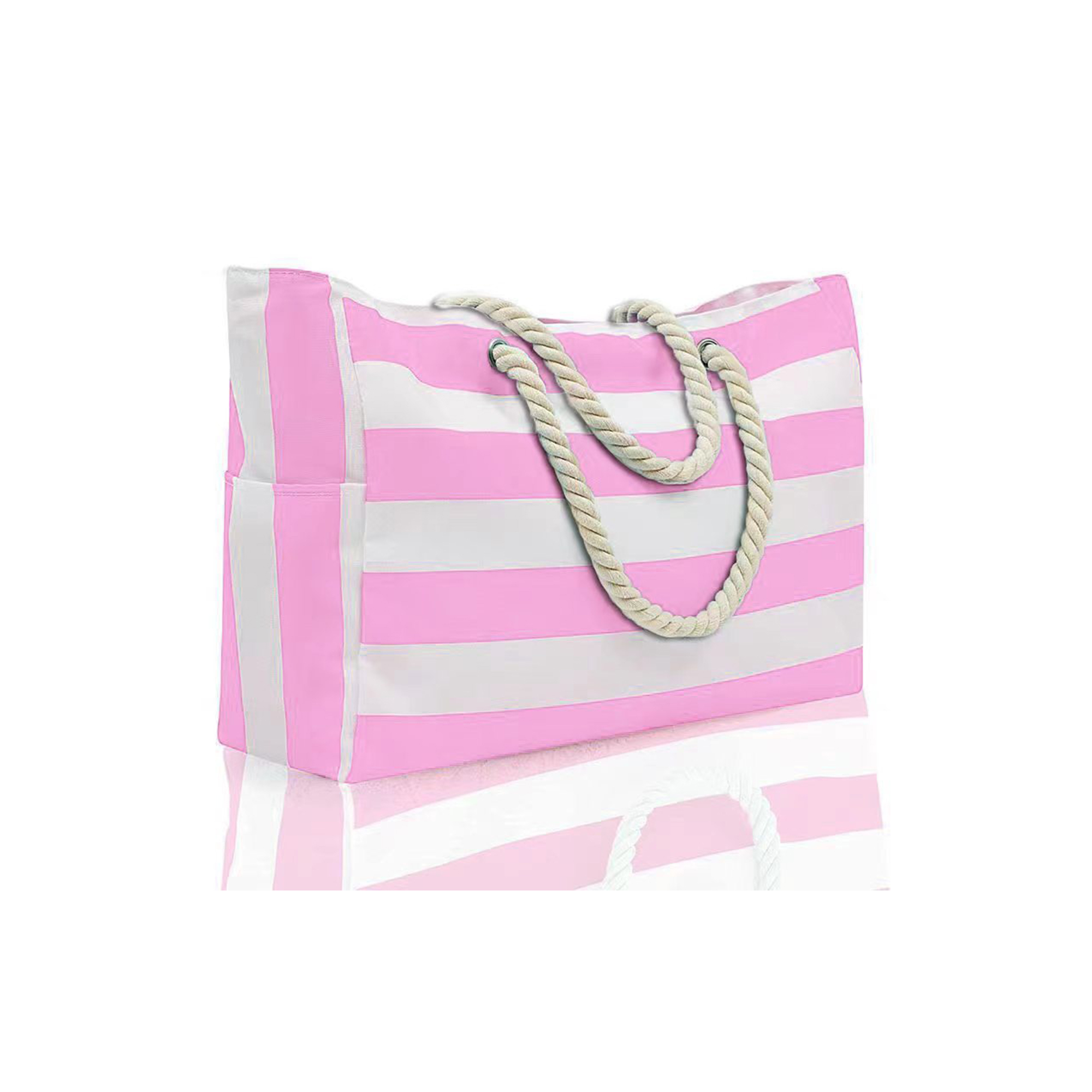 Striped Canvas Waterproof Rope Handle Travel Tote 13