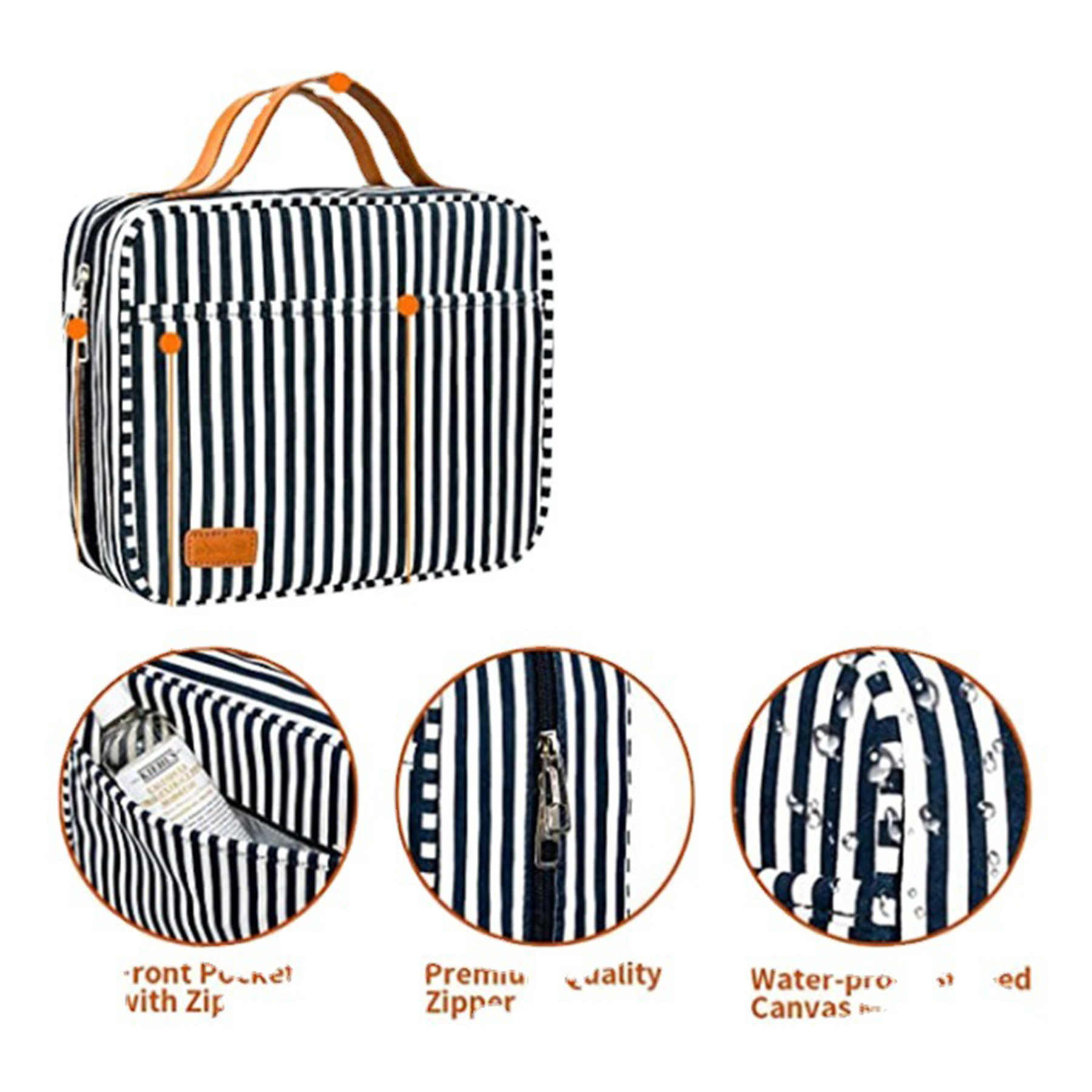 High Capacity Foldable Navy White Stripe Toiletry Bag 3