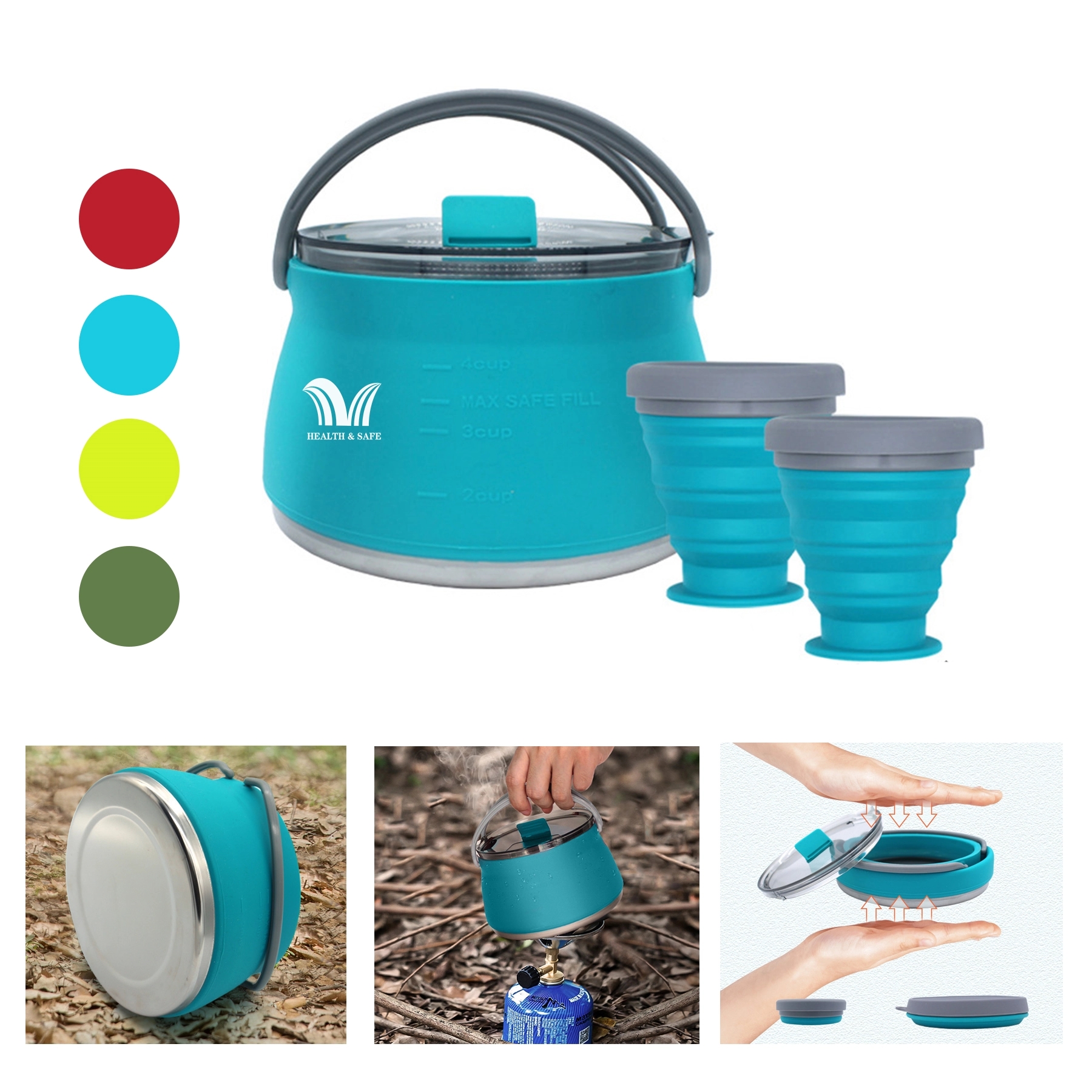 Outdoor Portable Kettle Folding Silicone Teapot Set 2