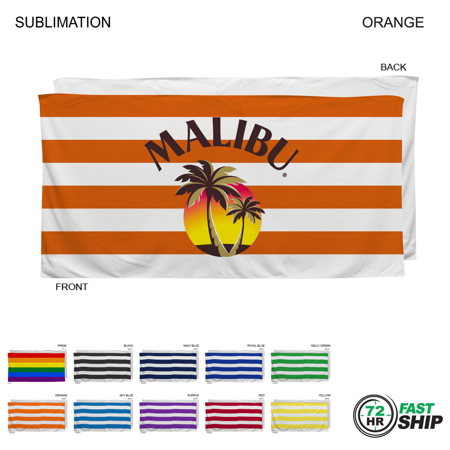 72Hr Fast Ship - Cabana Stripe Sublimated, Heaviest Weight, Plush Velour Terry Beach Towel, 30x60 7