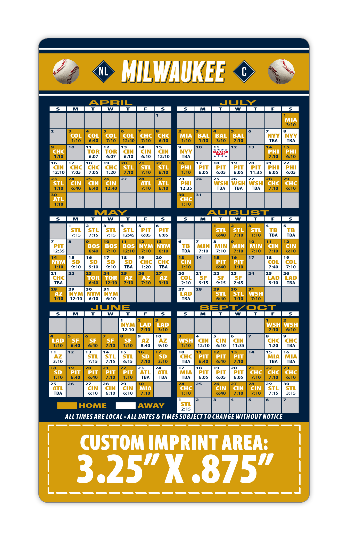Magnet Sport Schedules - 3.5x6 Baseball Round Corners - 20 mil. 3