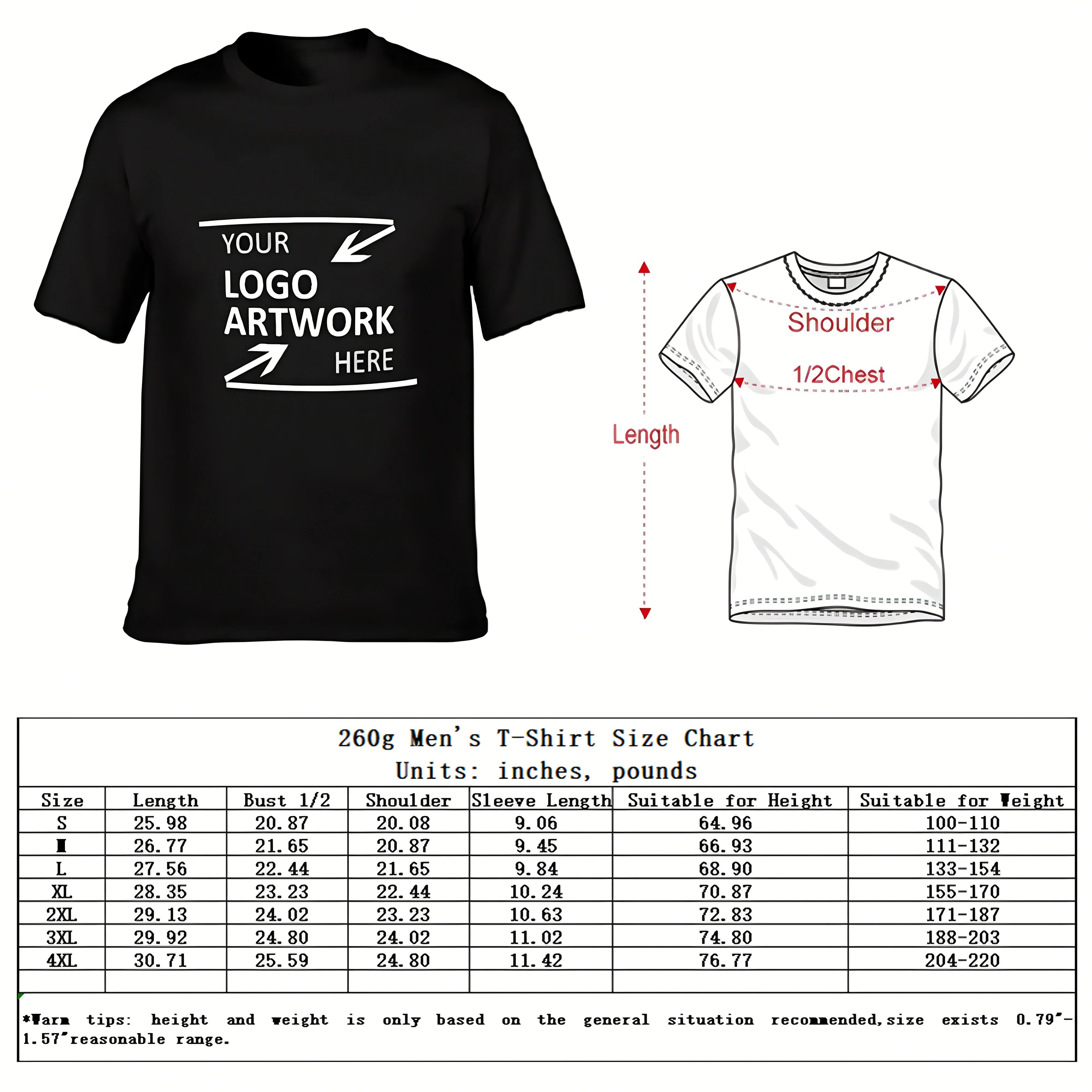 Wholesale 260gsm Heavyweight Cotton Tshirts Bulk Custom Logo Blank Tees 4