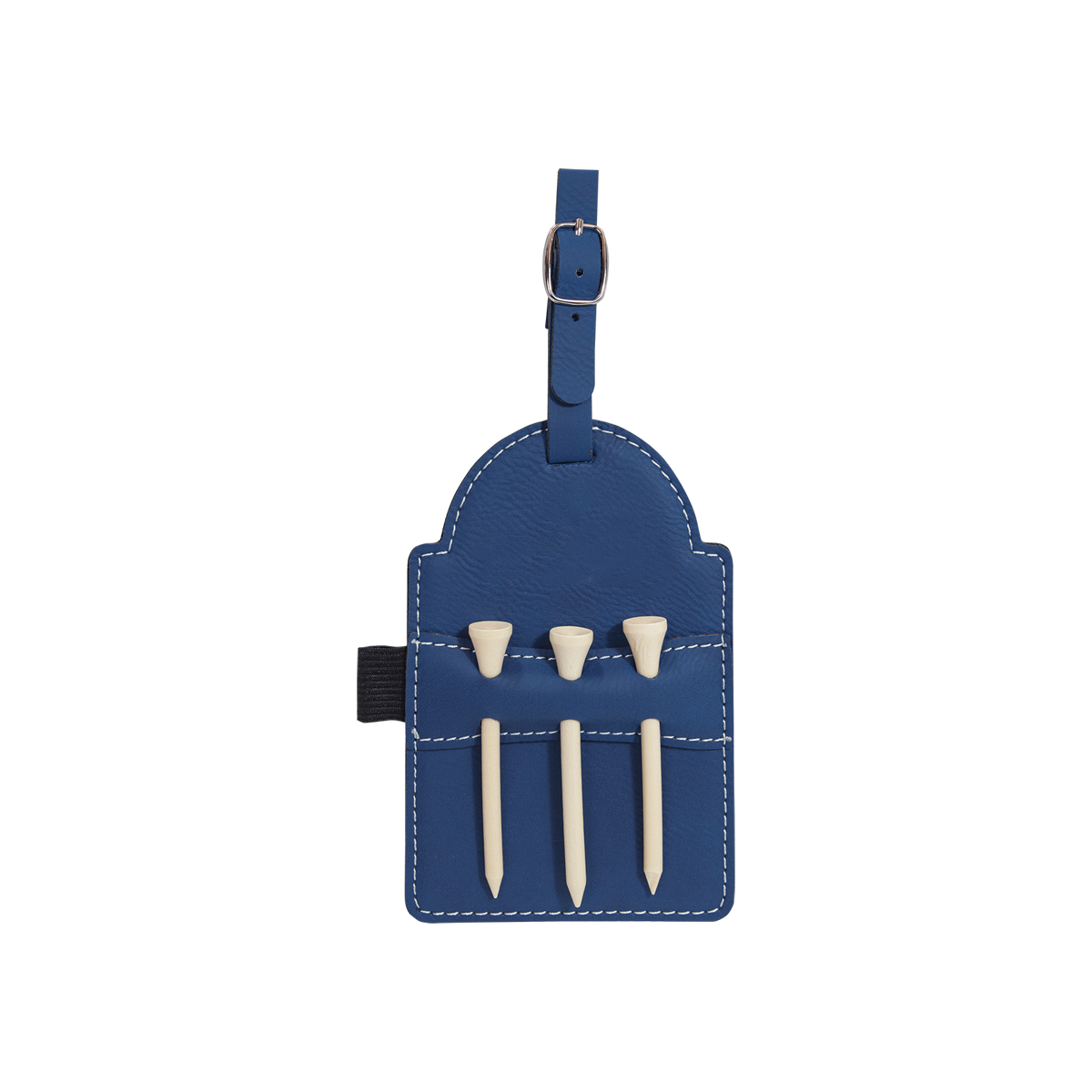3" x 5" Blue/Silver Leatherette Golf Bag Tag w/ 3 Wooden Tees 2