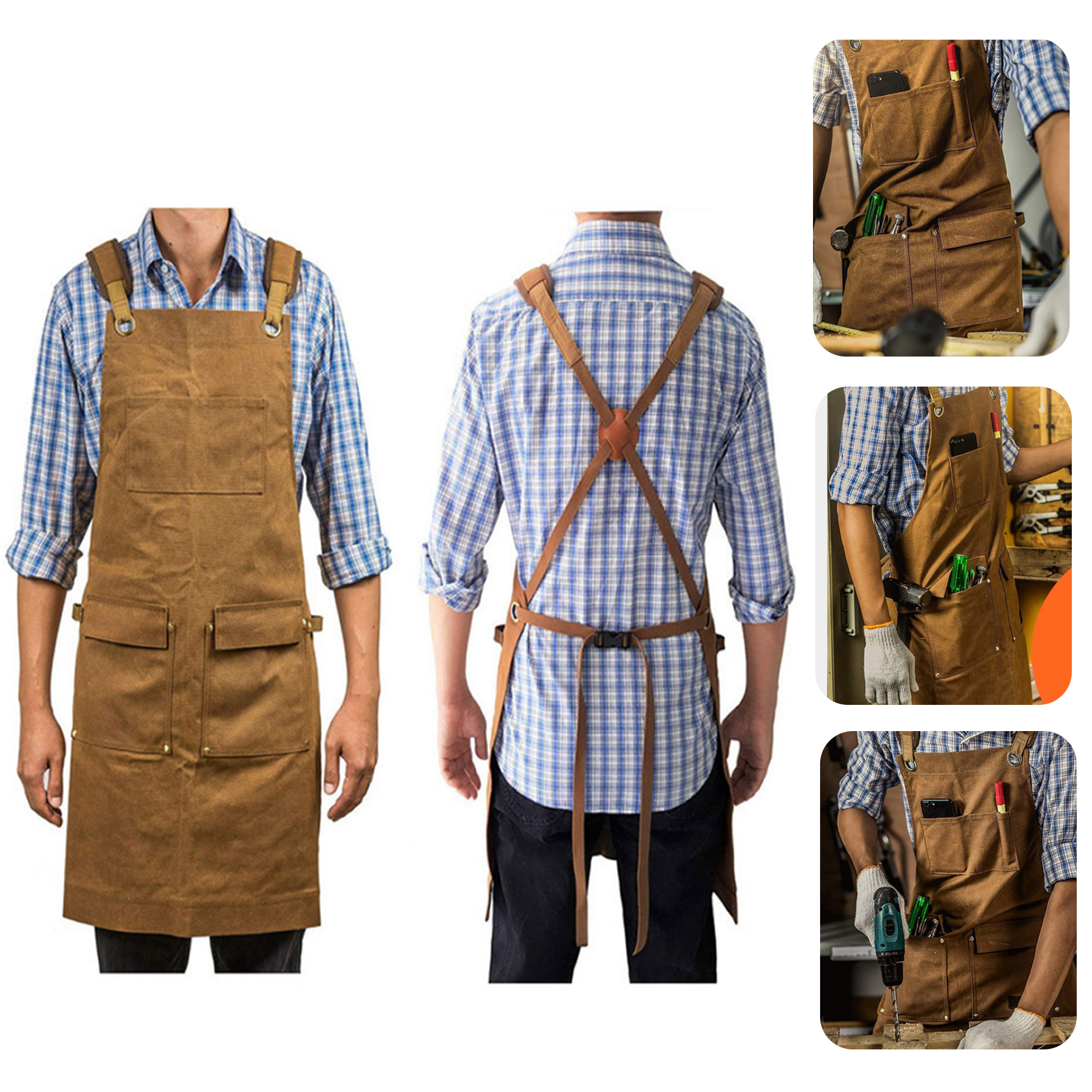MOQ 20 PCS Durable Thick Canvas Multi Pocket Apron 3