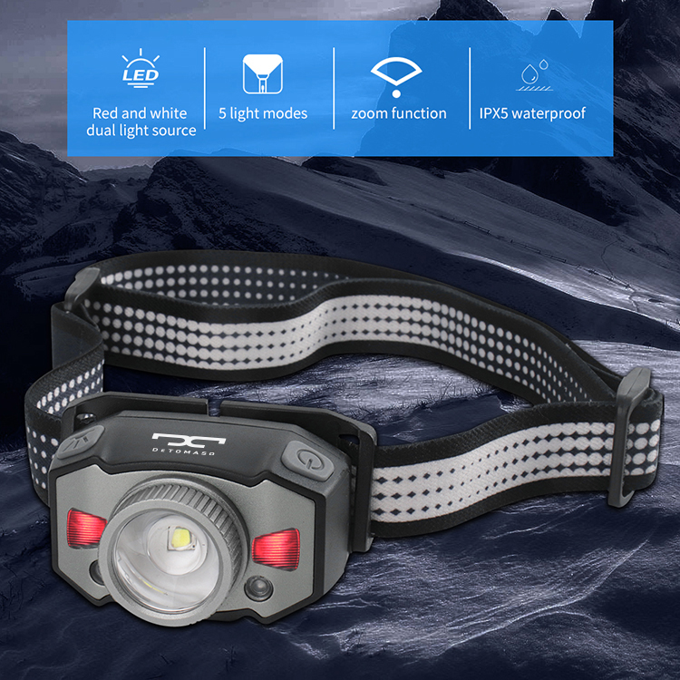 LED Headlamp with Motion Sensor – 1200mAh Rechargeable, White/Red Light, IPX5 Waterproof 15