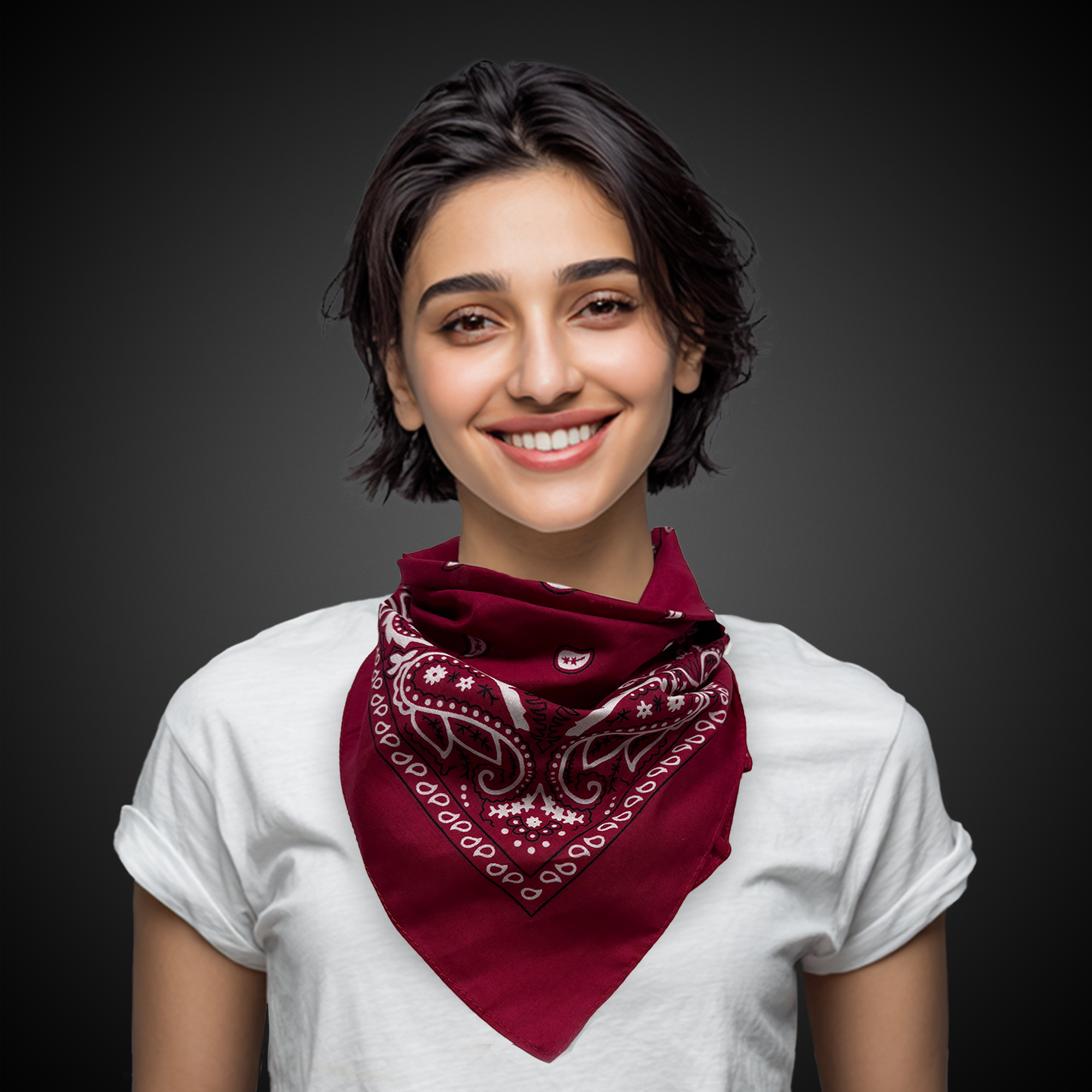 Burgundy 22" x 22" Cotton Paisley Bandanas 2