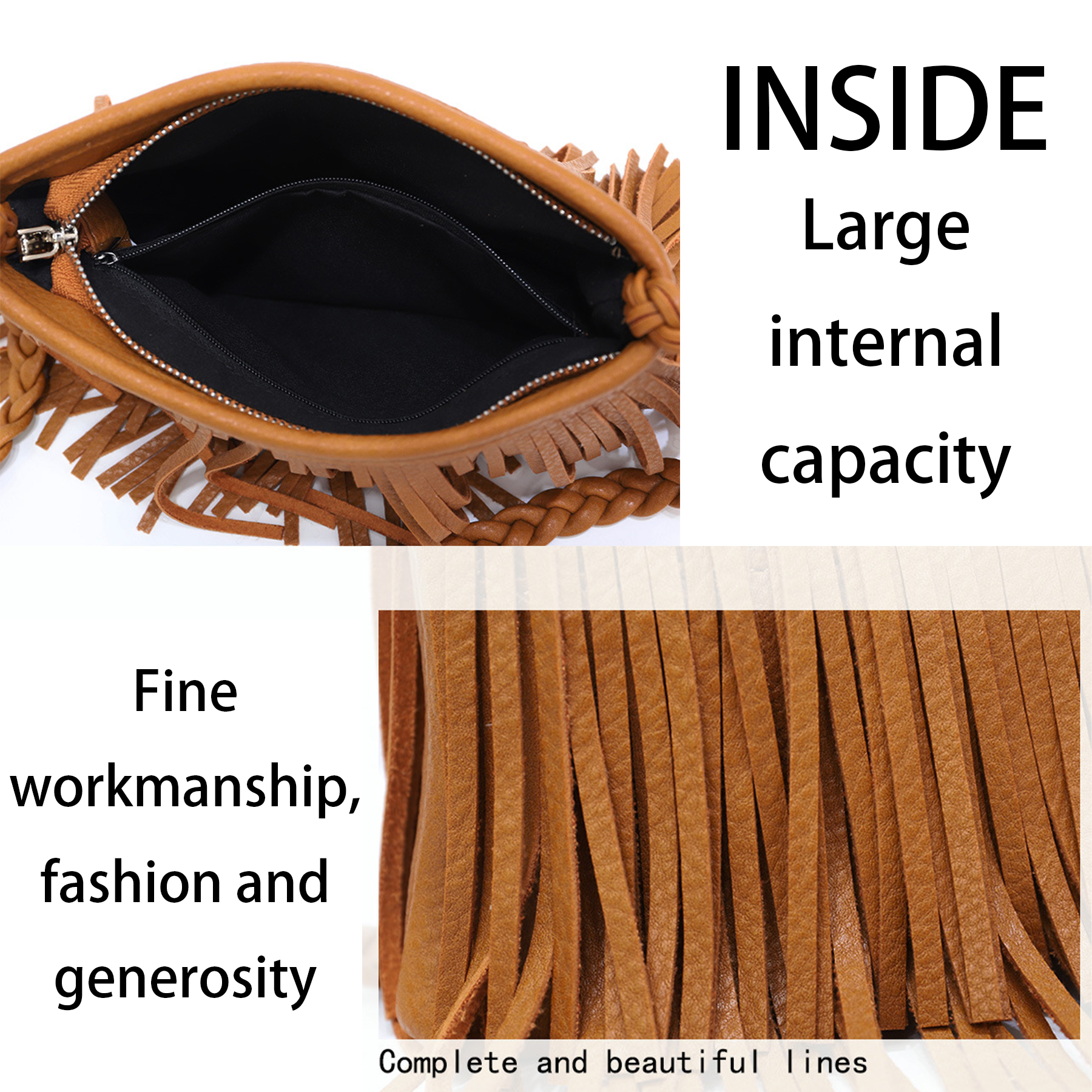 PU Hand-woven tassel shoulder cross-body bag 5