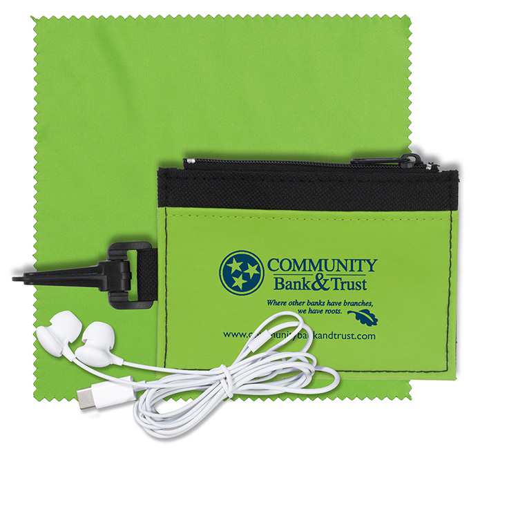 "Lexington" Mobile Tech Earbud Kit with Microfiber Cloth in Travel ID Wallet 7