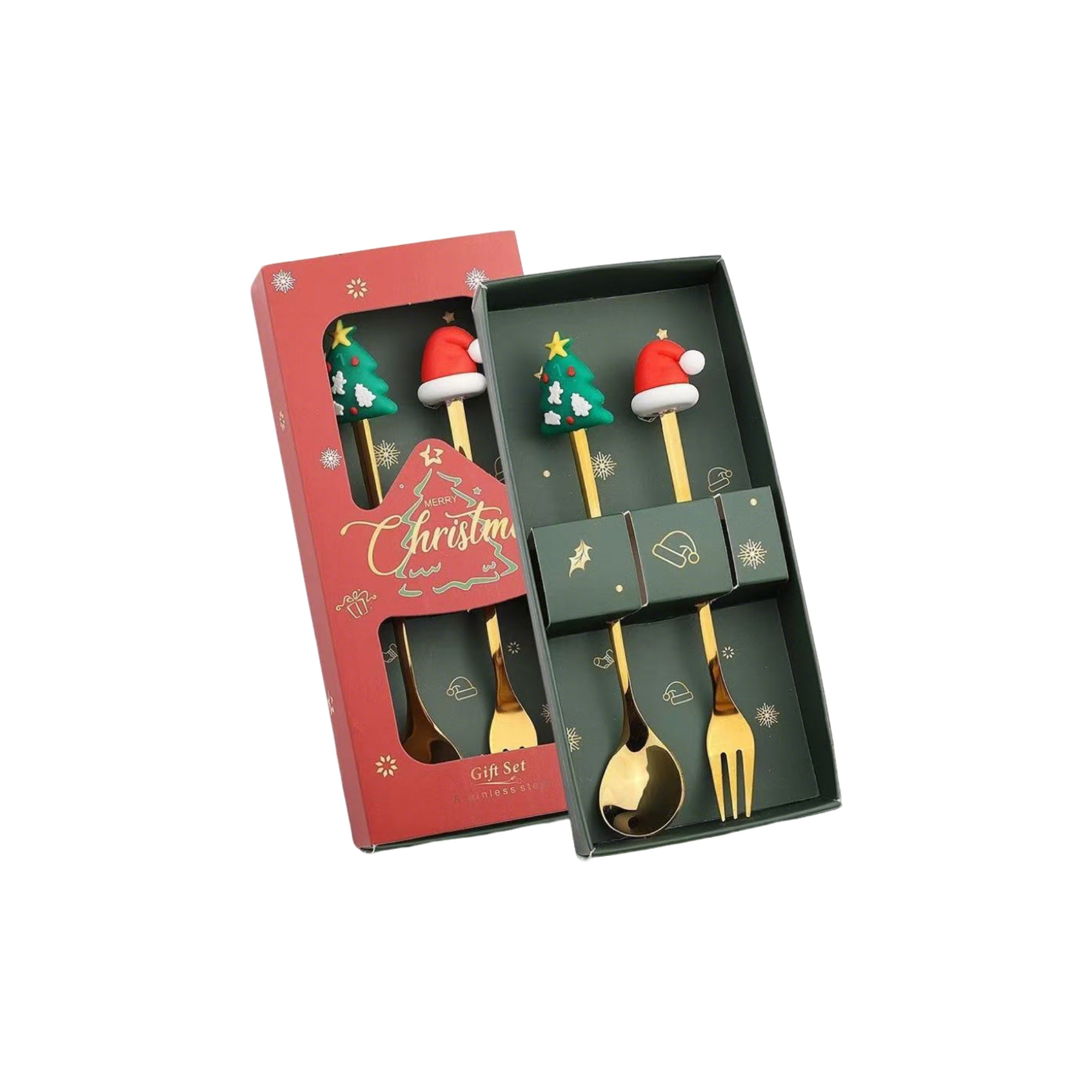 Two Piece Christmas Spoon Fork Set 7.4 x 3.2 x 1" 7