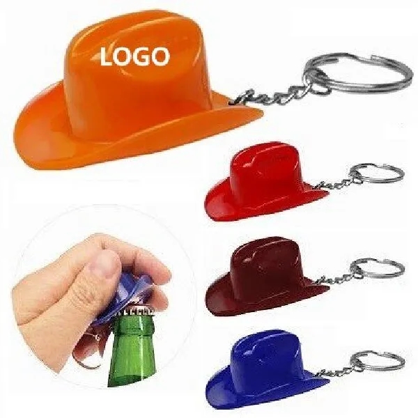 Plastic Cowboy Hat Bottle Opener Keychain 4