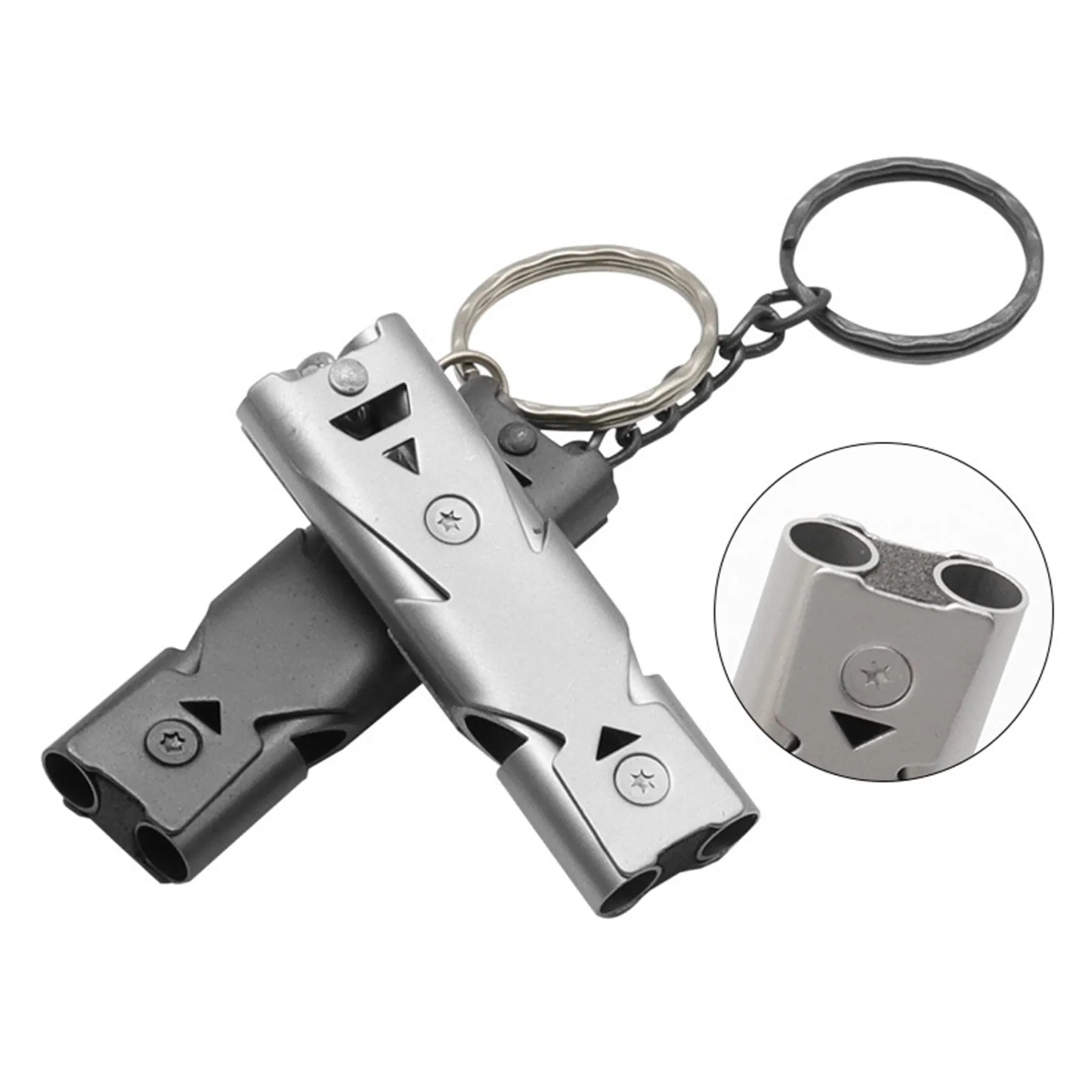 Metal Double Pipe Emergency Survival Self Defense Whistle 3