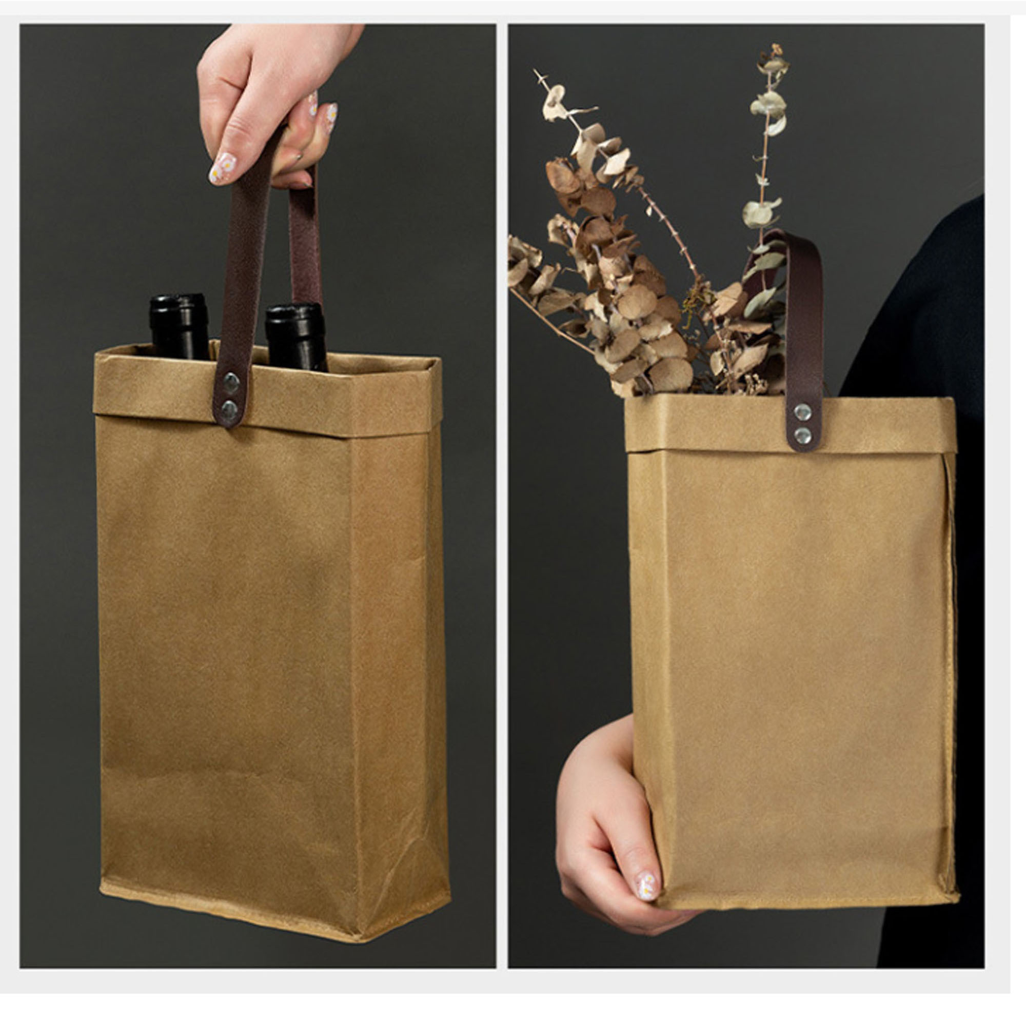 Premium Cowhide Leather Wine Tote Bag ?C Set of 2 3
