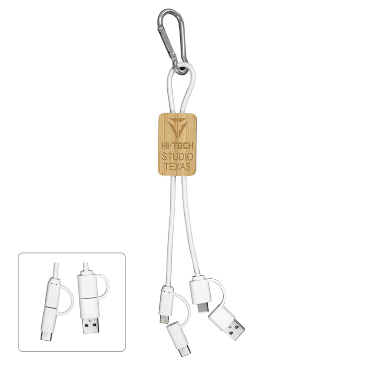 "LISBON" 5-in-1 Bamboo Cell Phone Charging Cable w/Carabiner 3