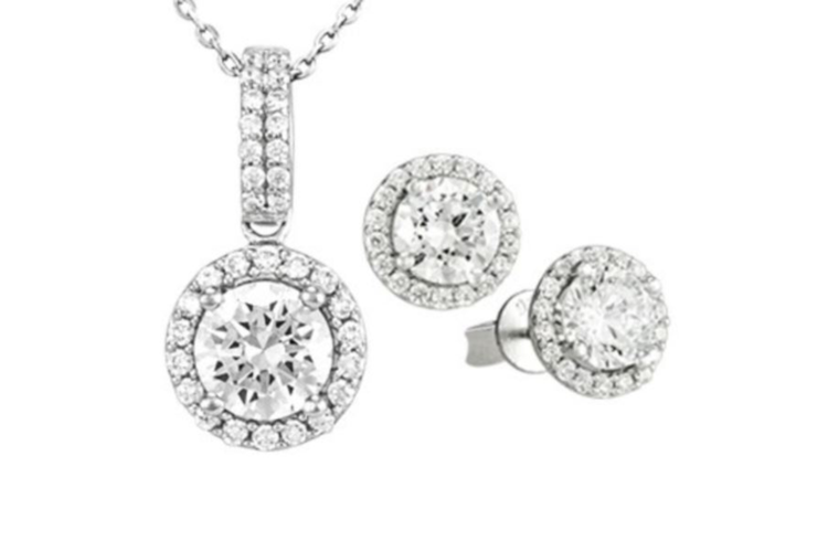 Antwerp Beautiful Sterling Silver CZ Round Halo Earrings and Necklace Set 2