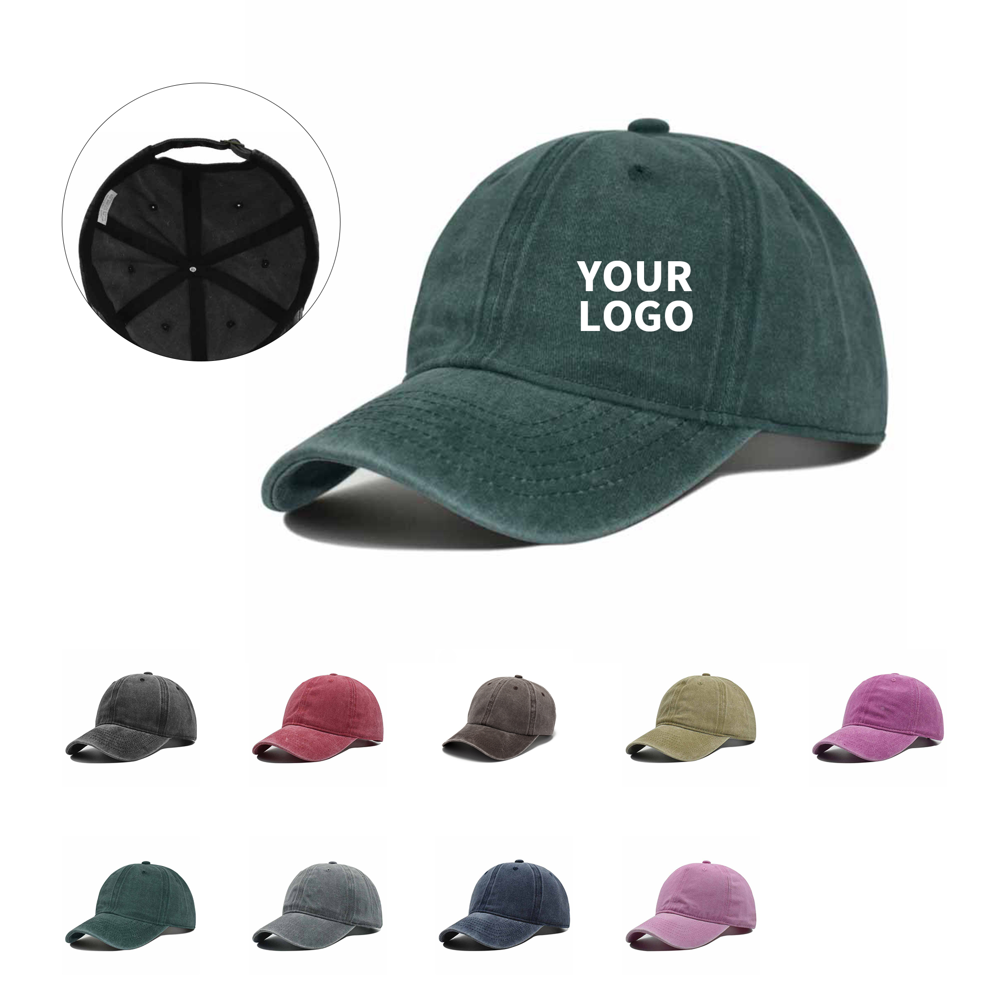 Washed Cotton Baseball Cap Low Profile Adjustable 12