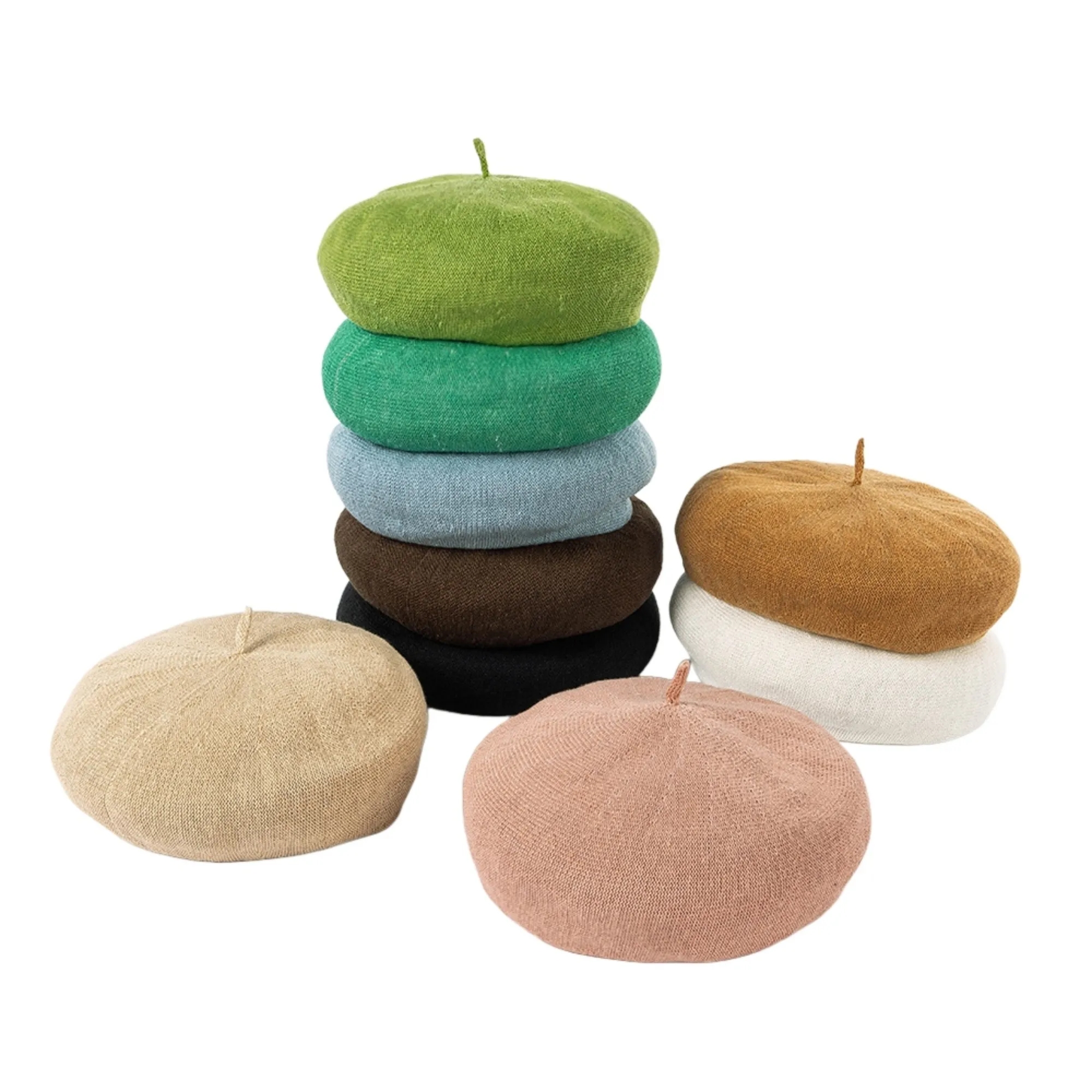 Linen Bright Solid Beret Hat 7