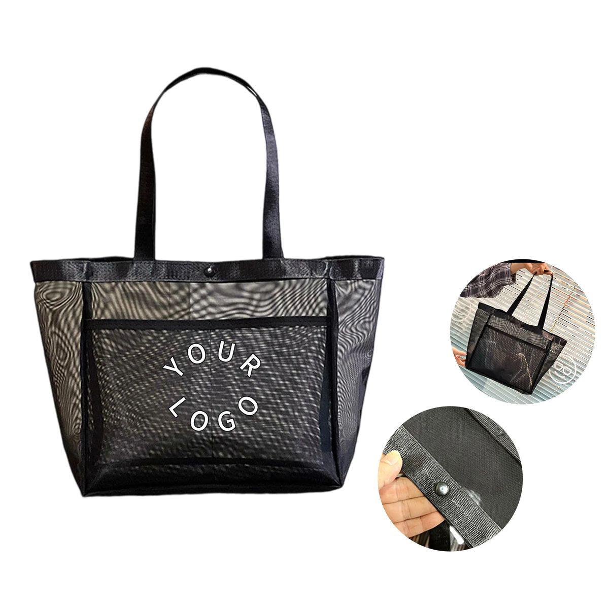 Nylon Mesh Tote Bag with Zipper Closure 1