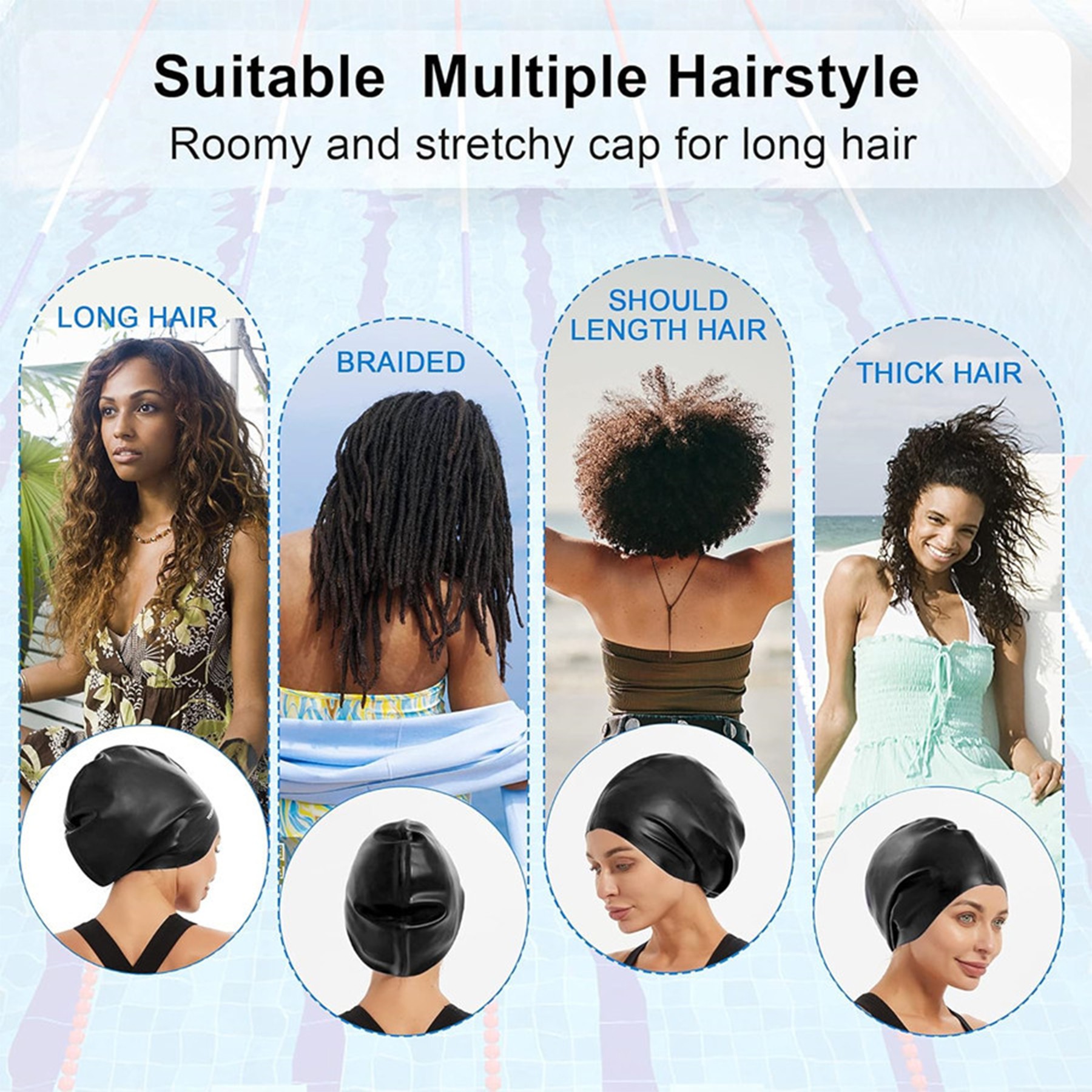 Large Silicone Swimming Cap For Long Hair 2