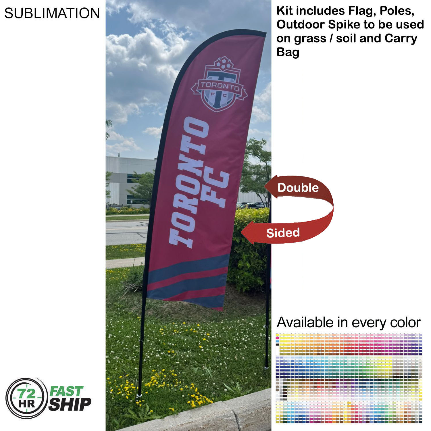 72Hr Fast Ship - 8.5' X-Small Feather Flag Kit, Full Color Graphics Double Sided 8