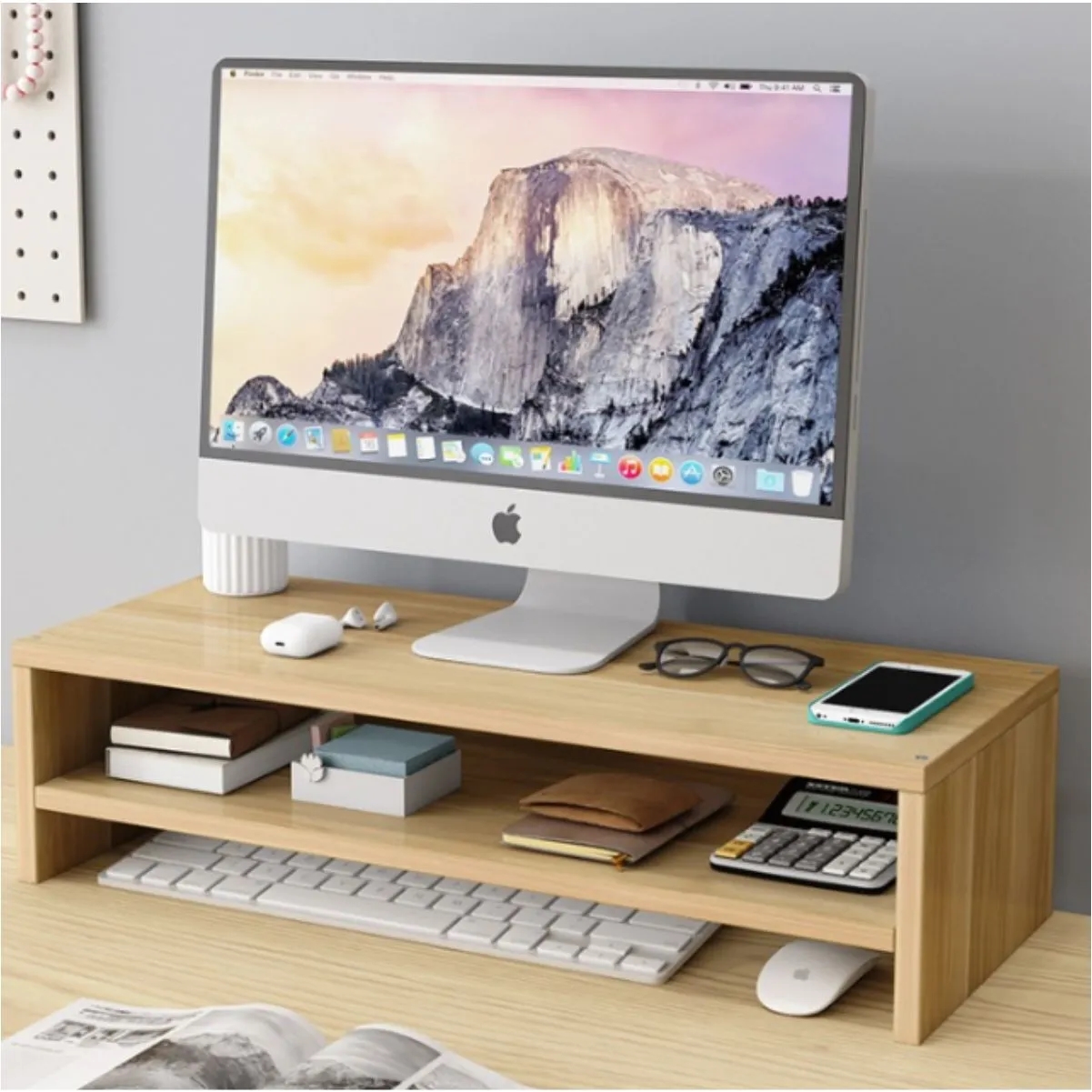 Wood Desktop Monitor Riser With Keyboard Shelf 4