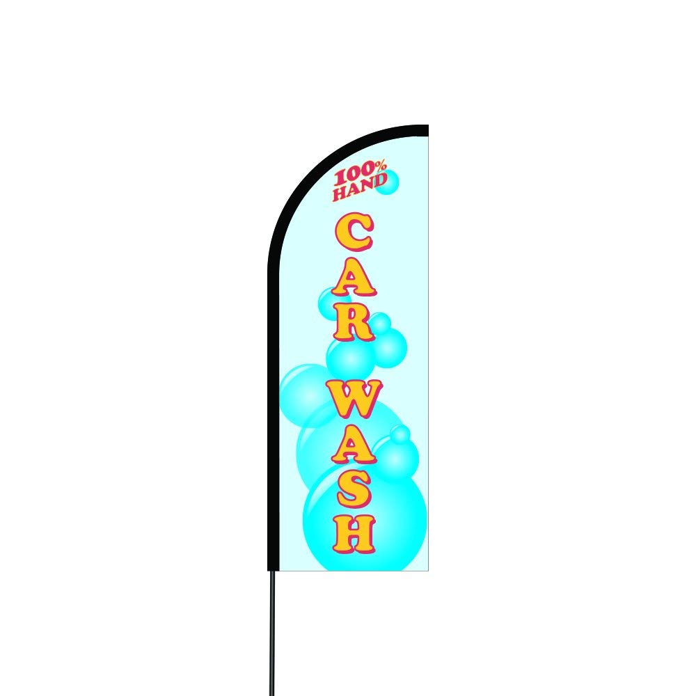 100% Hand Car Wash Flag Kit 11' Feet Feather Flag Sign Outdoor Banner 1