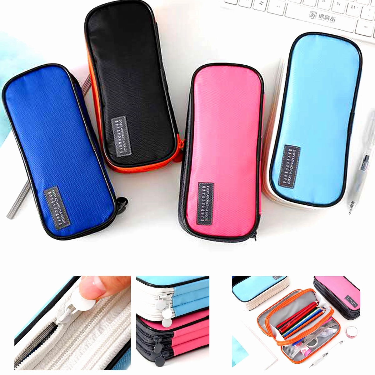 3 Compartments Zipper Pencil Bag 3