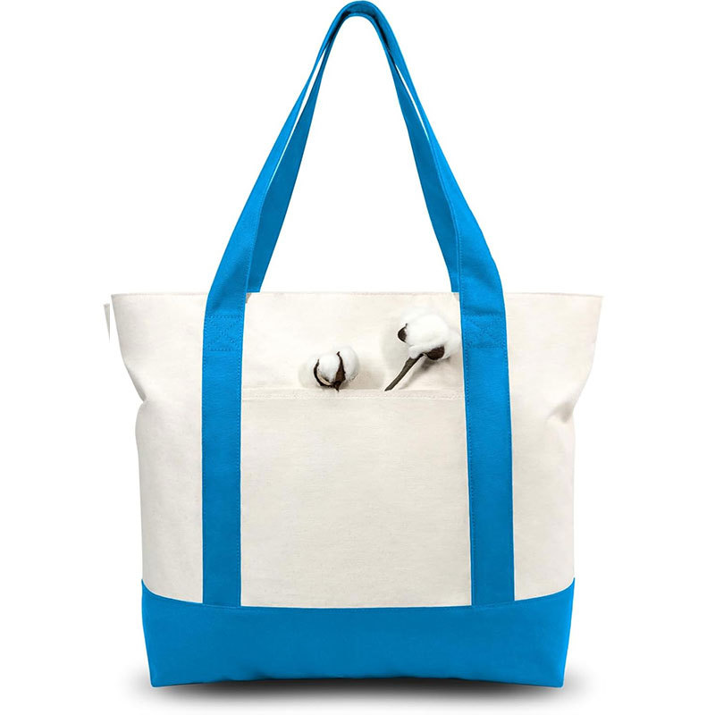 12 oz Cotton Canvas Zipper Boat Tote Bag W/ Front Pocket 6
