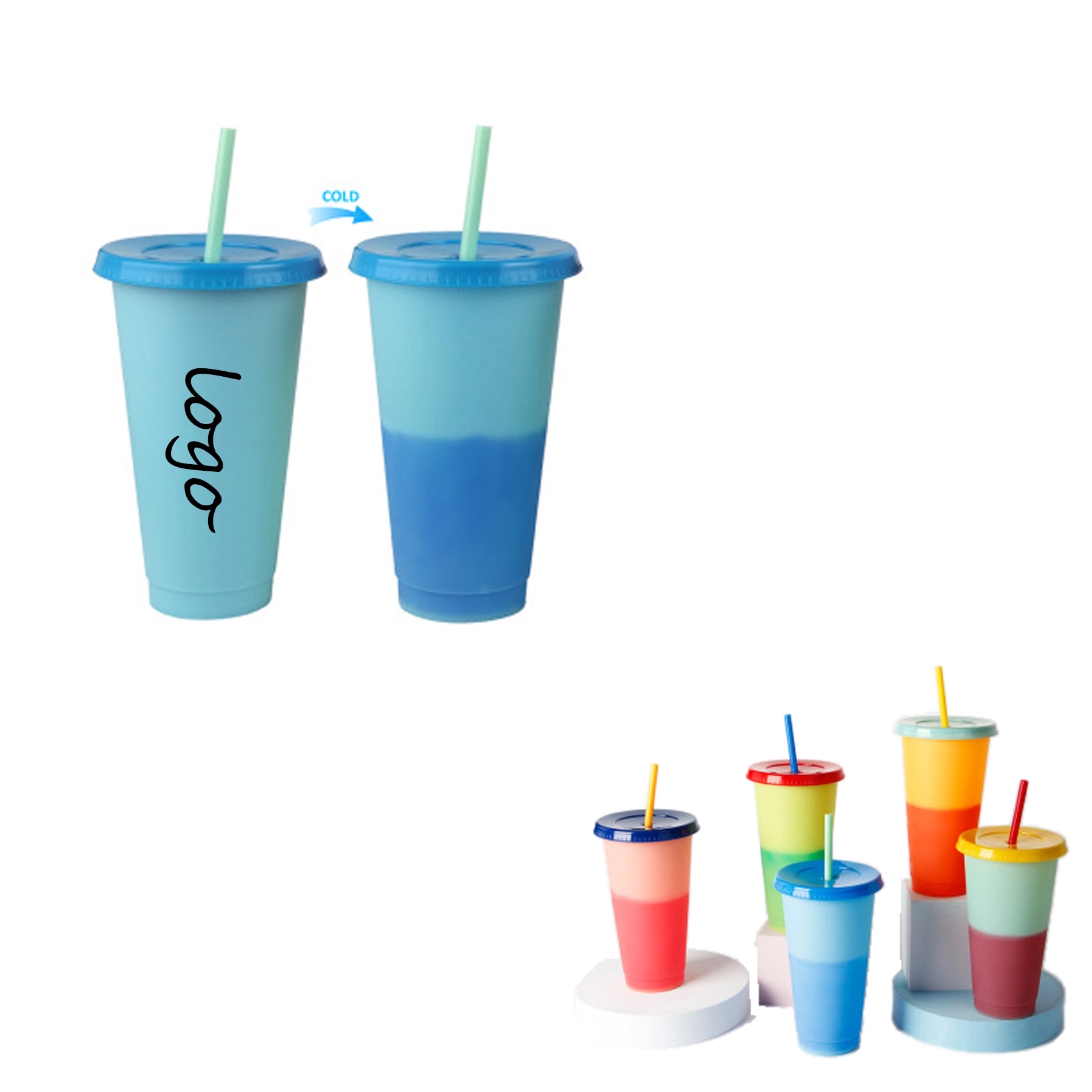 24oz Color Changing Reusable Straw Tumbler 13