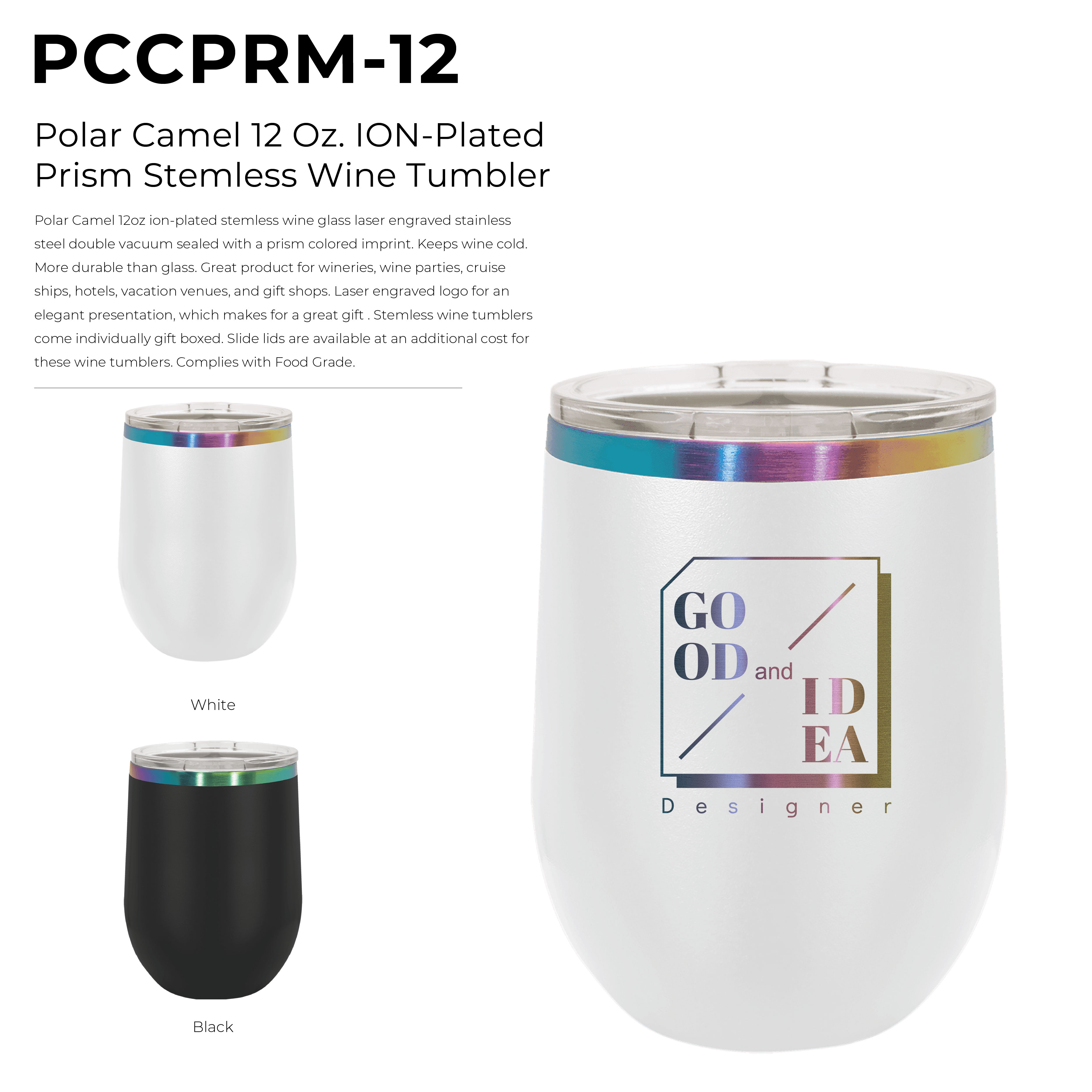 Polar Camel 12 Oz. ION-Plated Prism Stemless Wine Tumbler 2