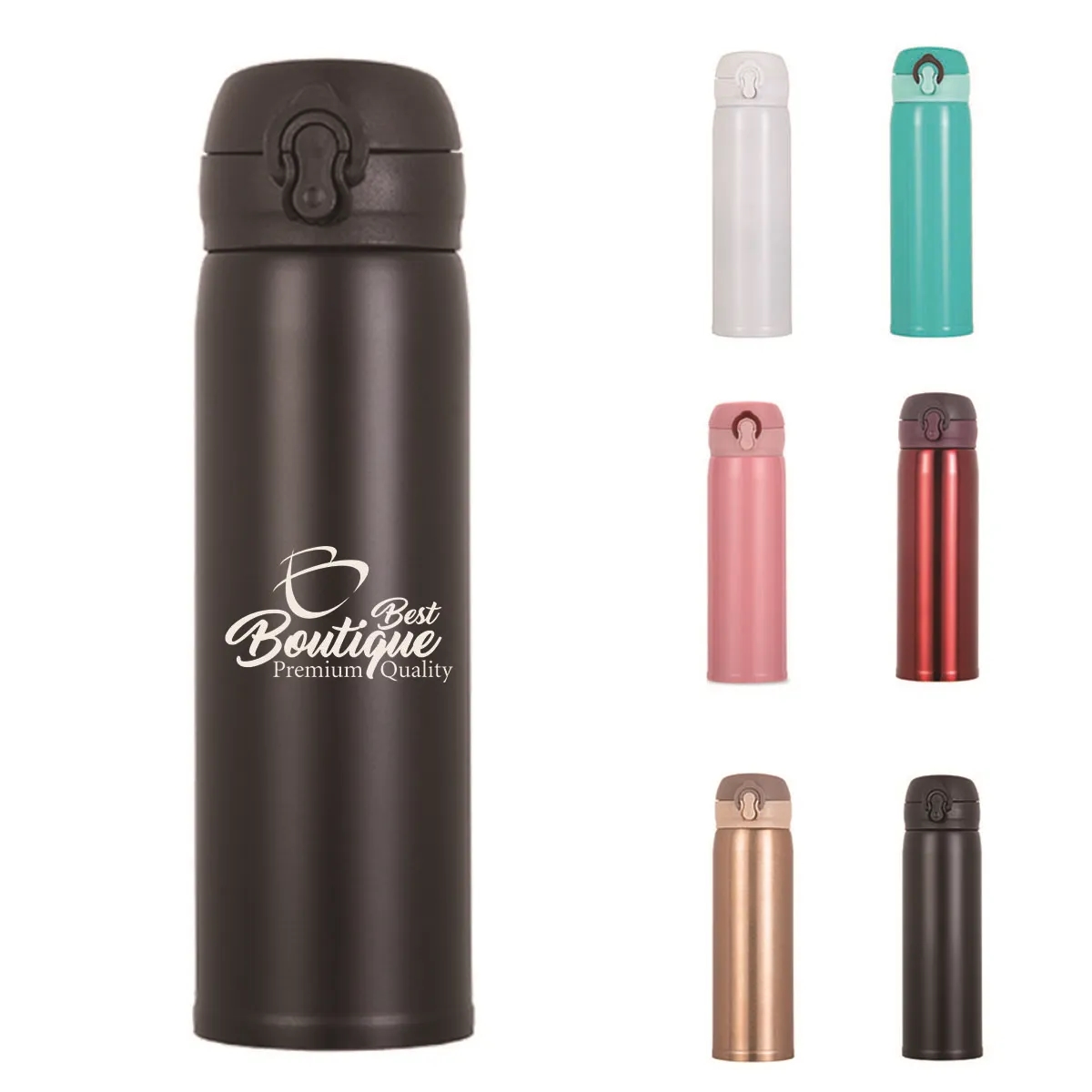 Portable Stainless Steel Water Bottle with Quick-Open Lid 1