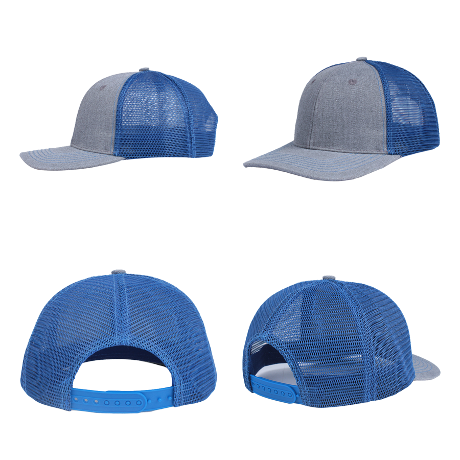 Stock Solid Color Cotton 6-Panel Trucker Cap w/ Contrasting
