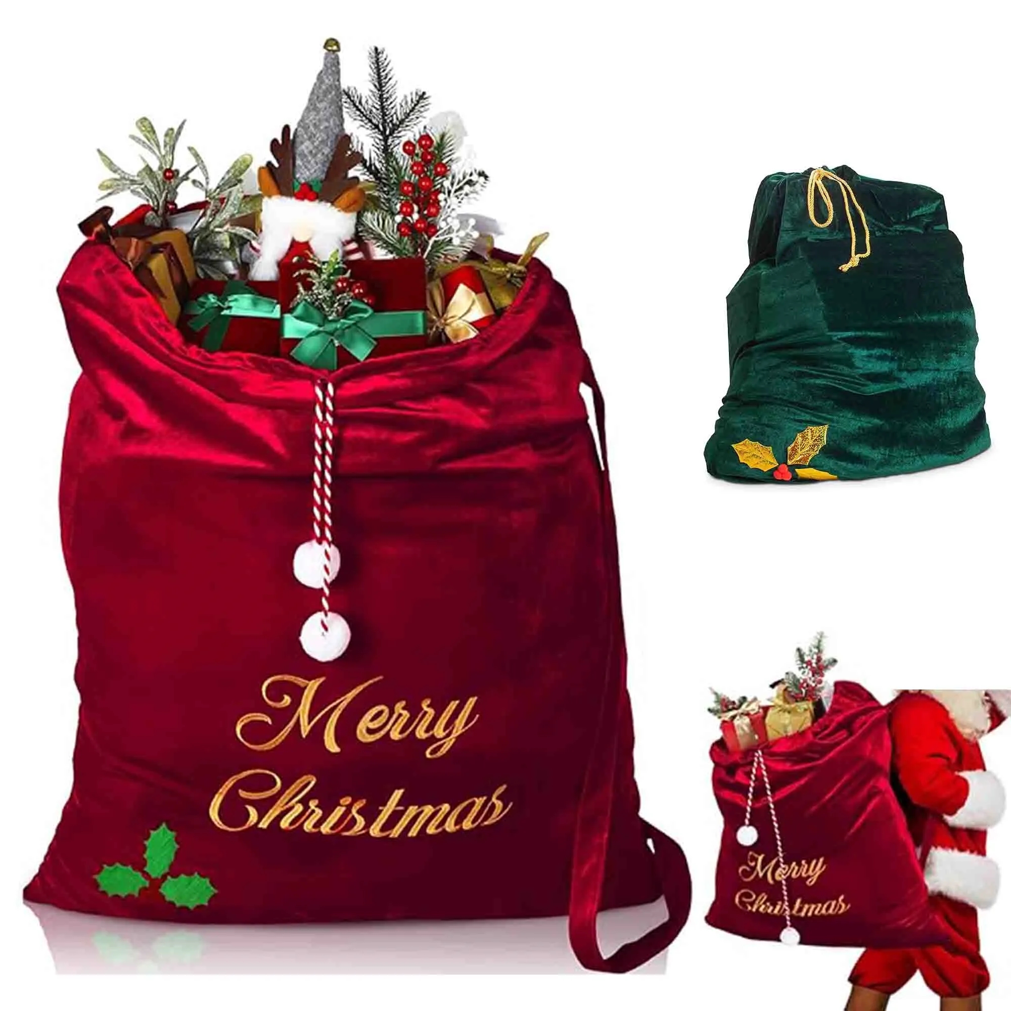 Large Christmas Velvet Santa Bags 1