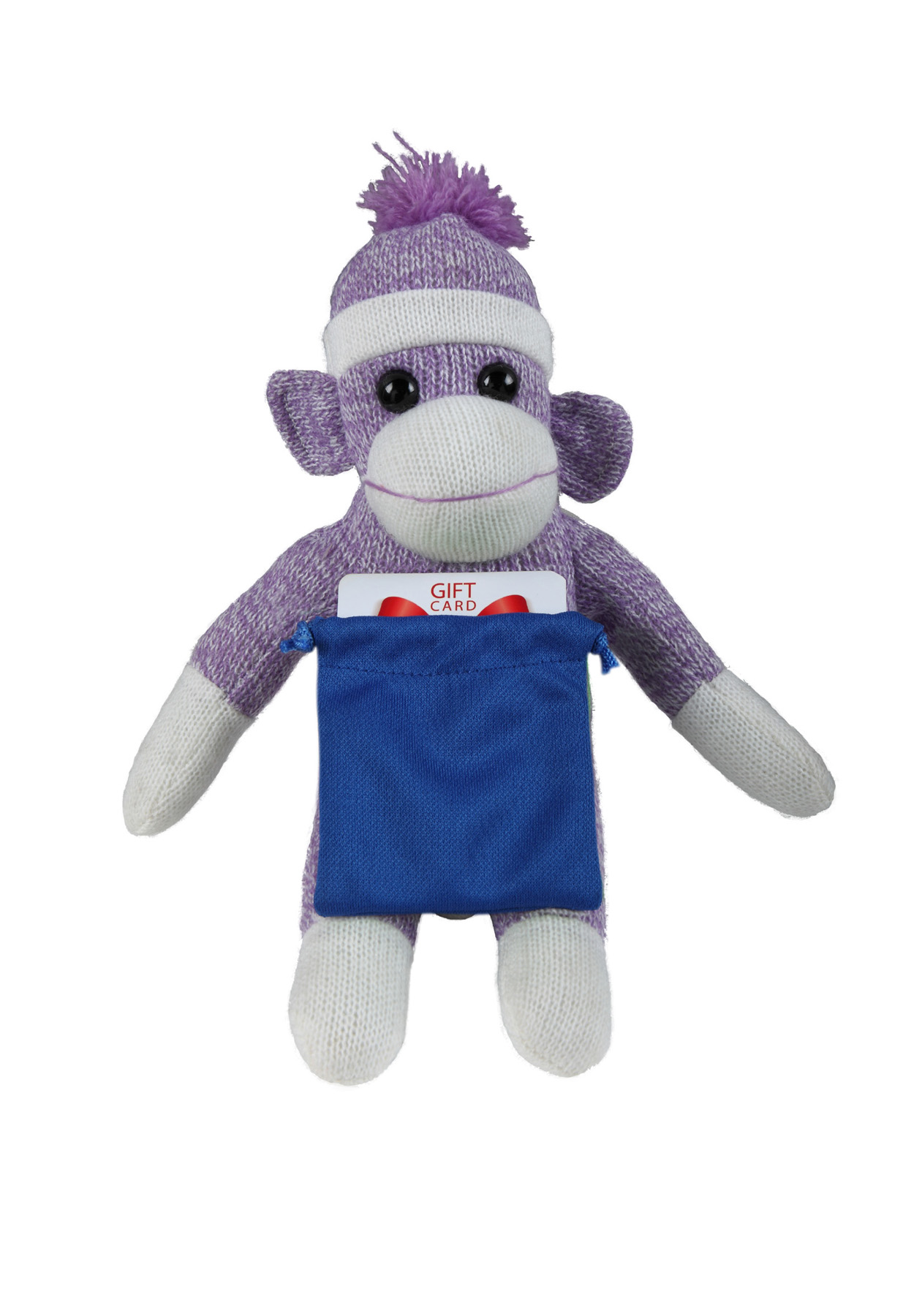 soft plush Purple Sock Monkey with gift card sack 3