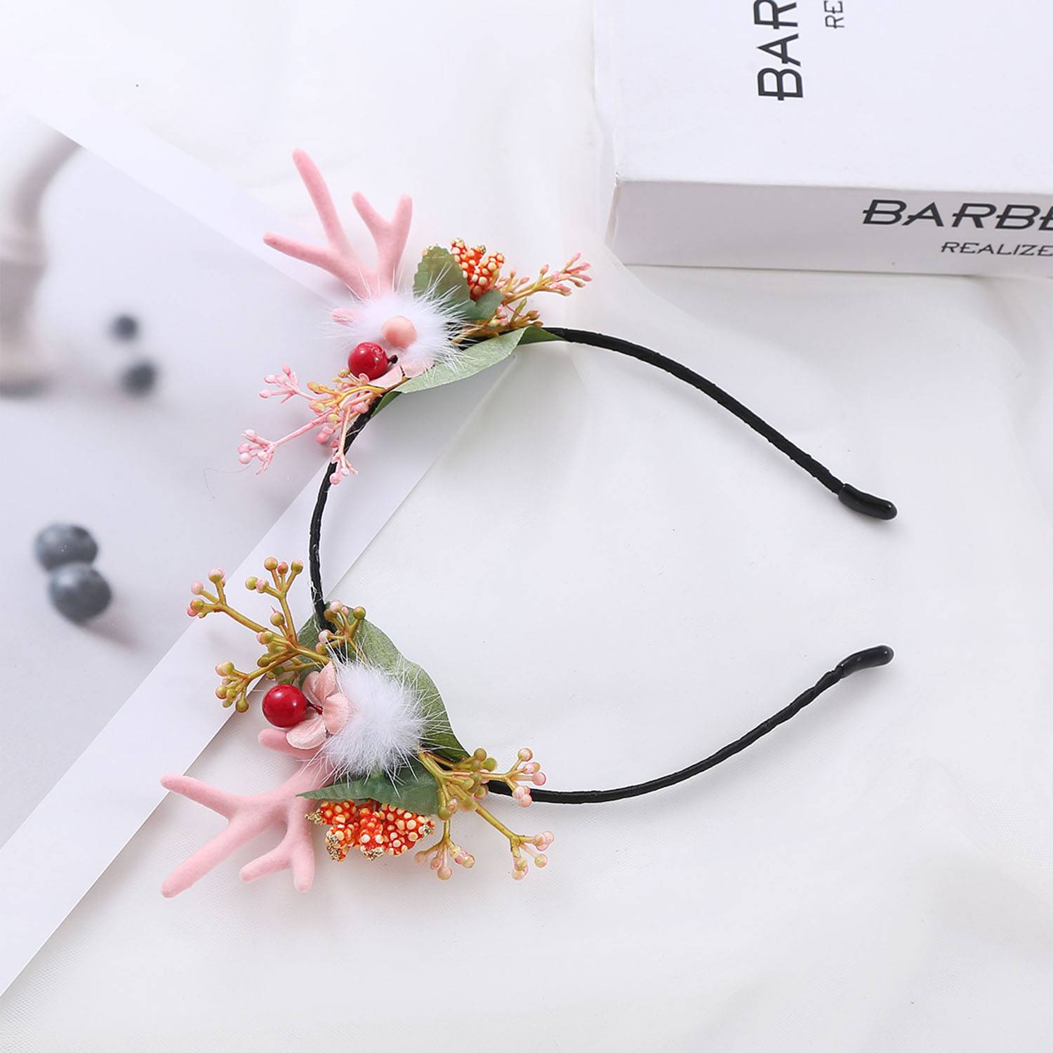 Cute headgear pink flocking elk Halloween headband 9
