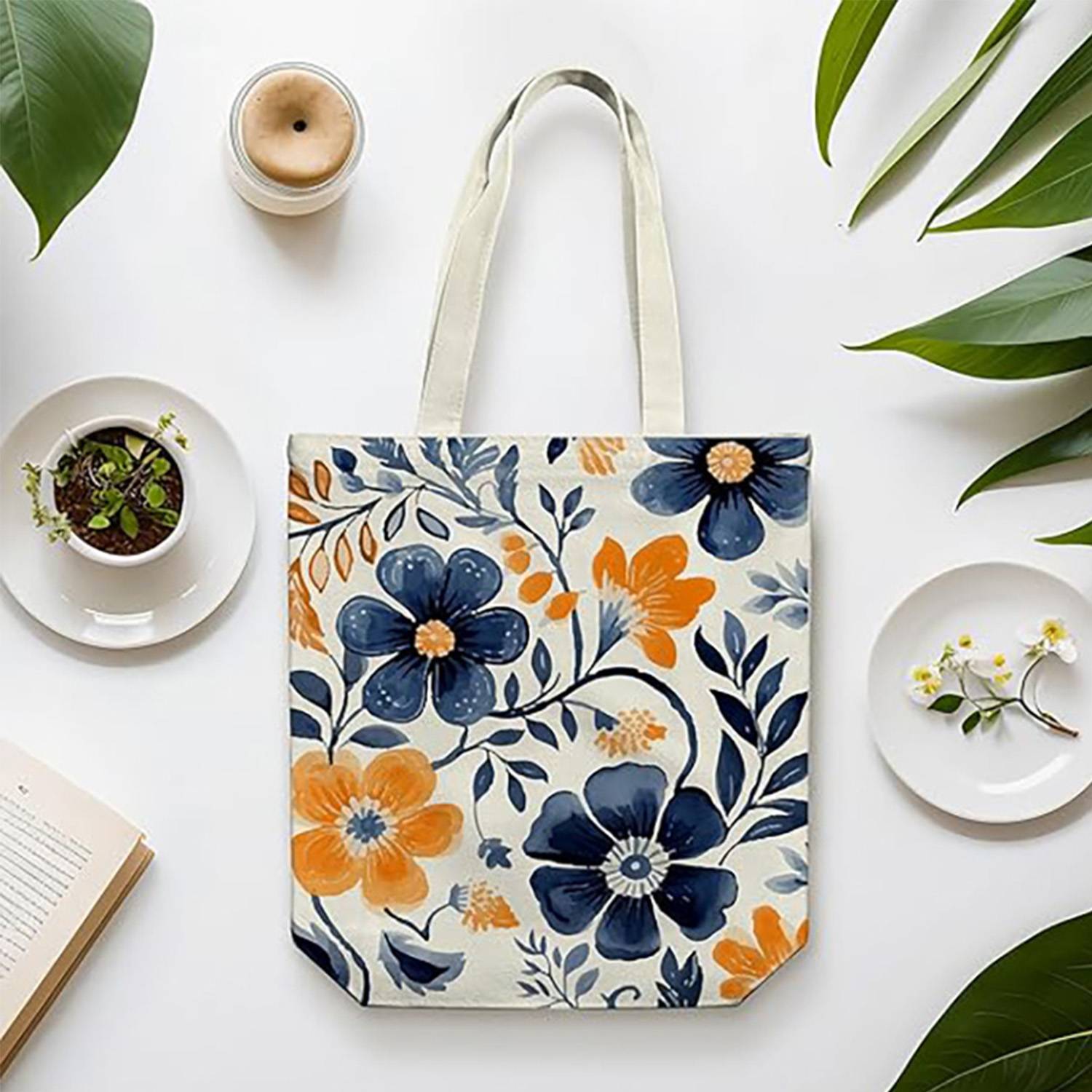 Women's Zippered Canvas Tote Bag w/ Strap for Shopping 2