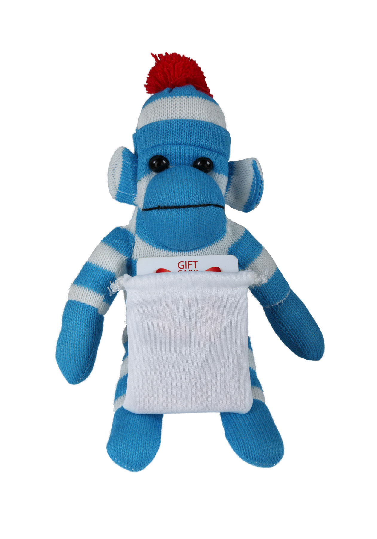 soft plush Blue Sock Monkey with gift card sack 3