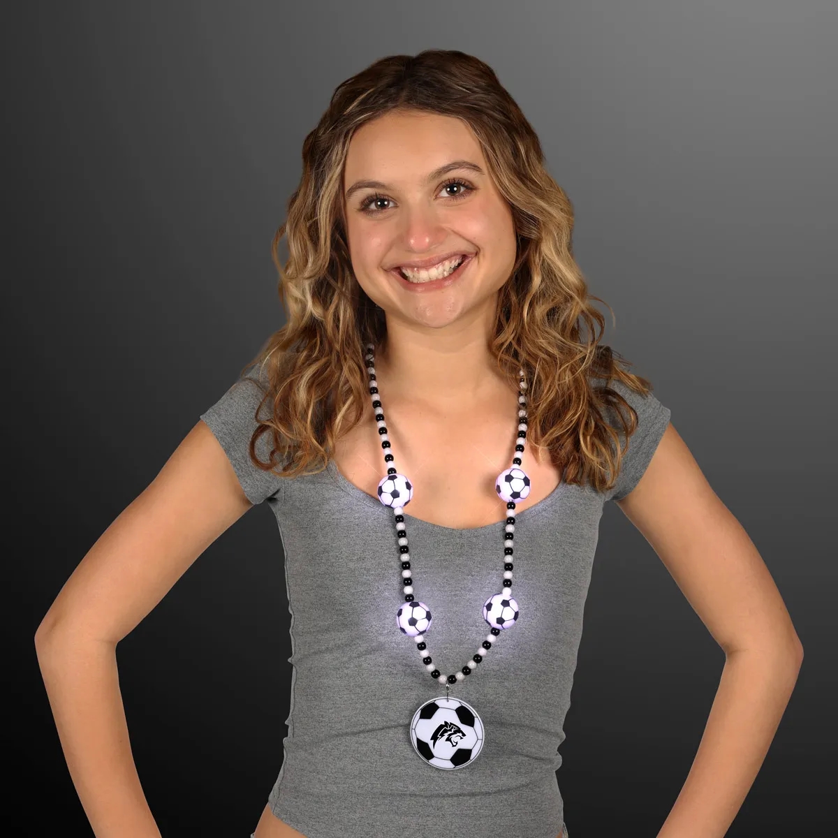 Light Up Soccer Ball Beads Necklace with Medallion 3